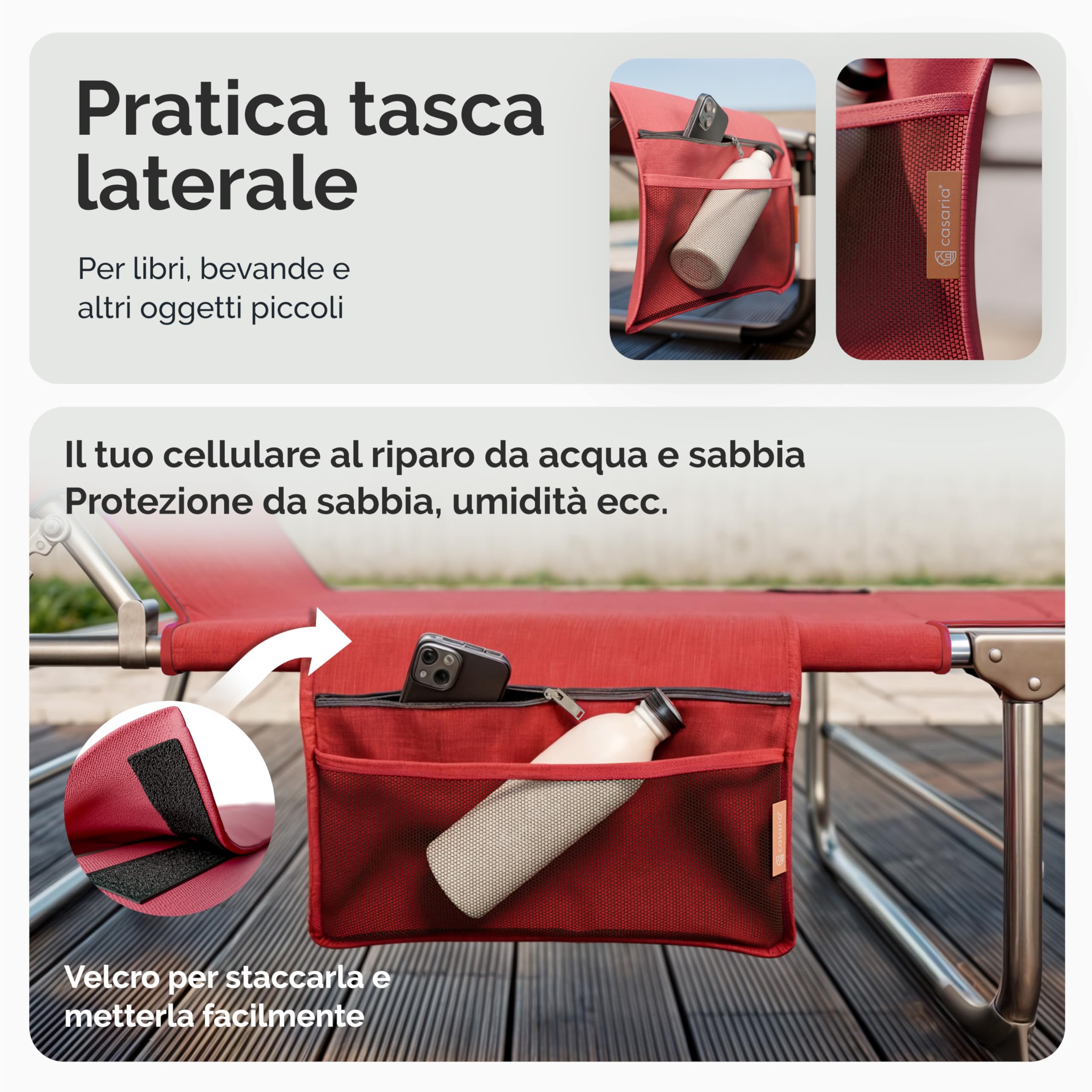 CASARIA® Lettino Ibiza 190x59cm Carico Max 150 Kg Pieghevole Sdraio Alluminio Prendisole Mare Giardino con Tettuccio Trasportabile
