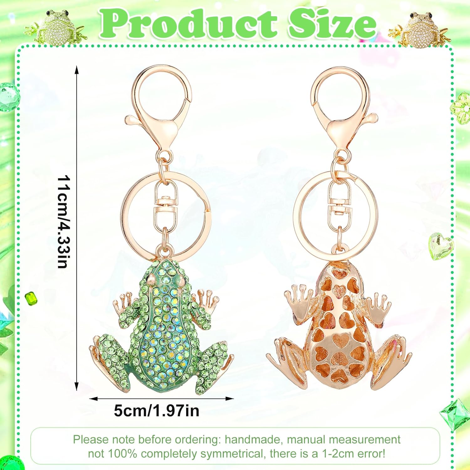 Frog Keychain,Cute Rhinestone Frog Gift Kawaii Keychain for Women Purse Bag Charms Funny Frog Decor Men Car Key - Image 2