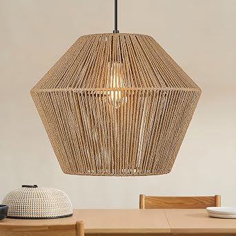 ELYONA 17 Woven Pendant Light, Modern Boho Chandelier Handwoven Rattan Basket Shade, Japandi Pendant Light Fixtures Farmhouse Ceiling Hanging Lamp for Dining Room, Kitchen Bedroom, Entryway, Foyer