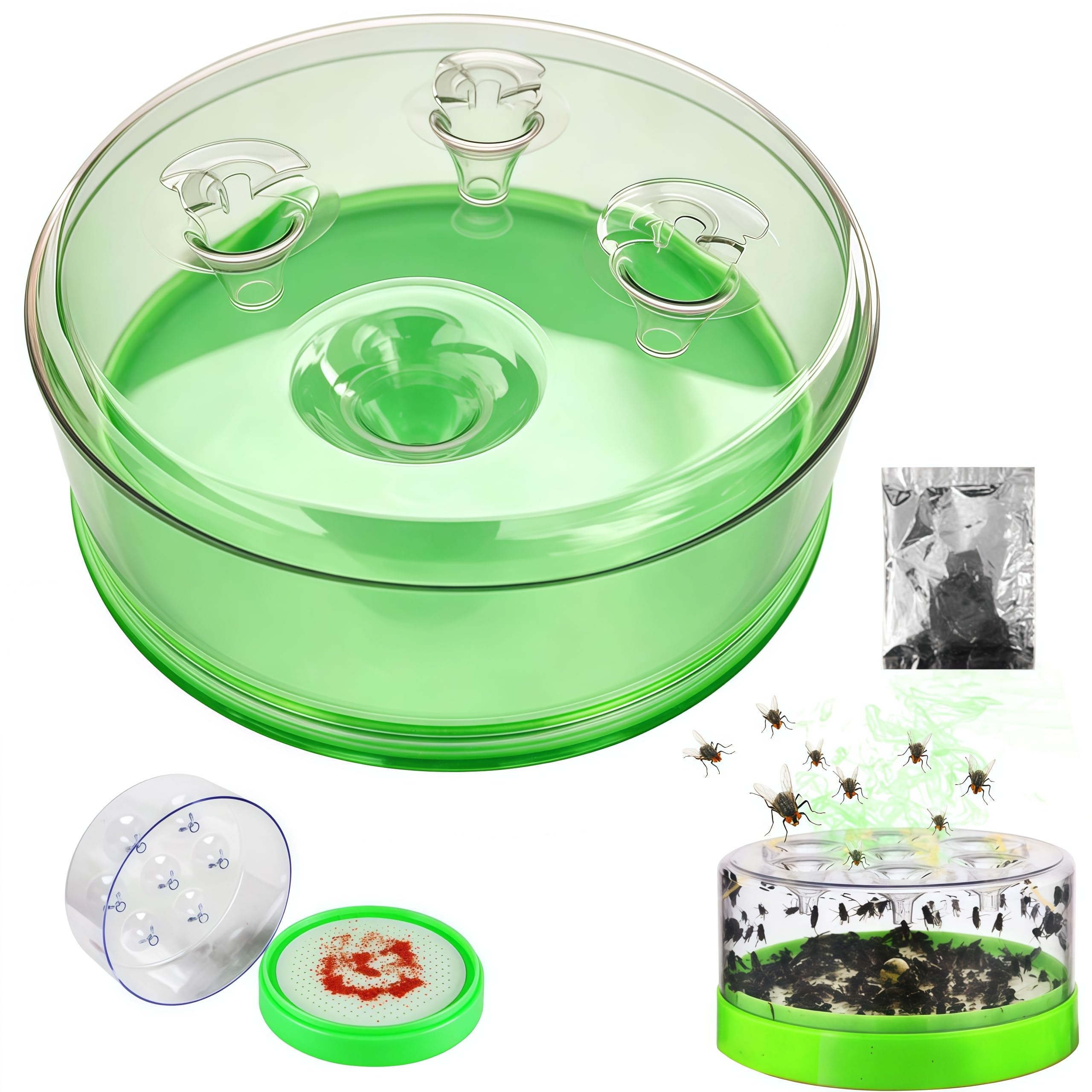 Reusable Non-electric Fly Trap, Funnel One-Way Entry Fly Catcher, Transparent Fly Trap Container, Escape-Proof Non-Toxic Fly Catcher, Easy to Clean for Home Restaurant Indoor Outdoor (1PC-A)