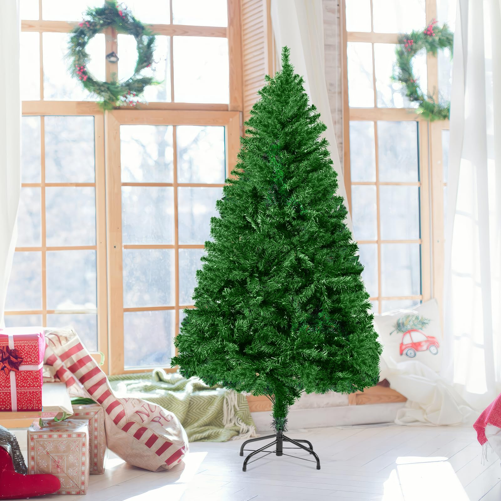 Errum5 FT/1.5M Premium Christmas Tree 400 Tips Realistic Green Natural Branches with Metal Stand Xmas Tree Home Decor, Lightweight and Easy to Assemble