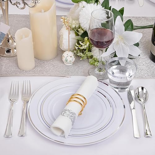 Vista 43 de I00000 - Juego de vajilla dorada de 700 piezas, 200 platos de plástico dorados, juego de 300 cubiertos desechables dorados, 100 vasos, 100 Oro,Claro