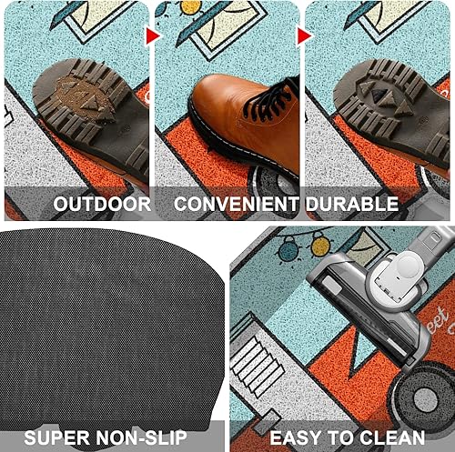 Miniatura 4 de Paquete de 2 tapetes de puerta Happy Camper, tapetes de piso de caravana, 23 x 16 pulgadas, tapetes de puerta delantera para interiores y