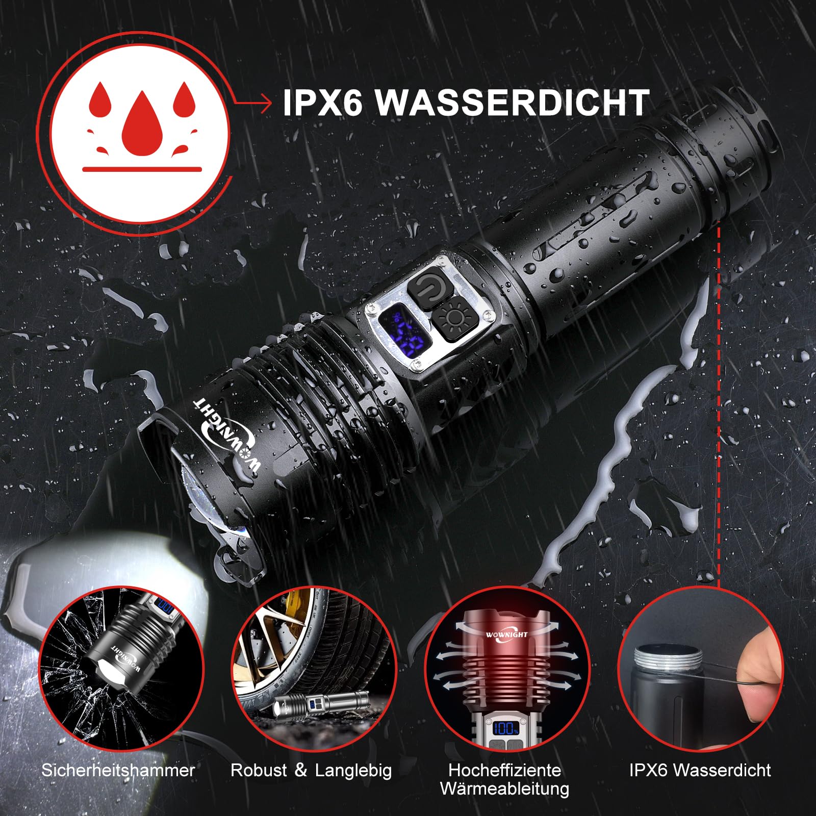 Lampe Torche 1,000,000 Lumens, 50W 2 Interrupteurs Lampe Torche LED Ultra Puissante, Lampe De Poche Rechargeable Puissante USB, Variation Infinie &IPX6 Lampe Tactique pour Camping et Urgences