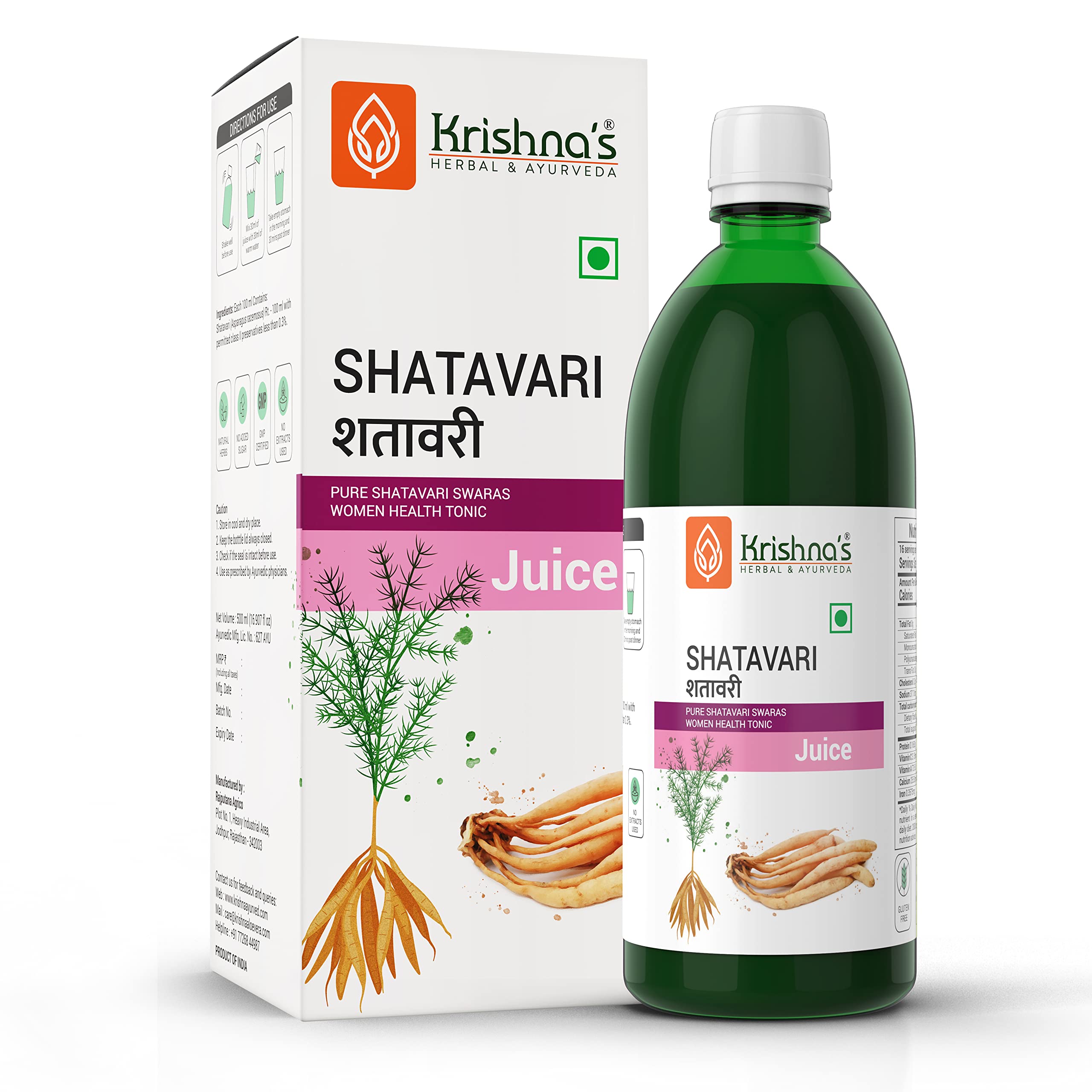 Krishna's Shatavari Juice 500 ml | Helps in Strength and Lactation in women | Rejuvenative for Vata and Pitta