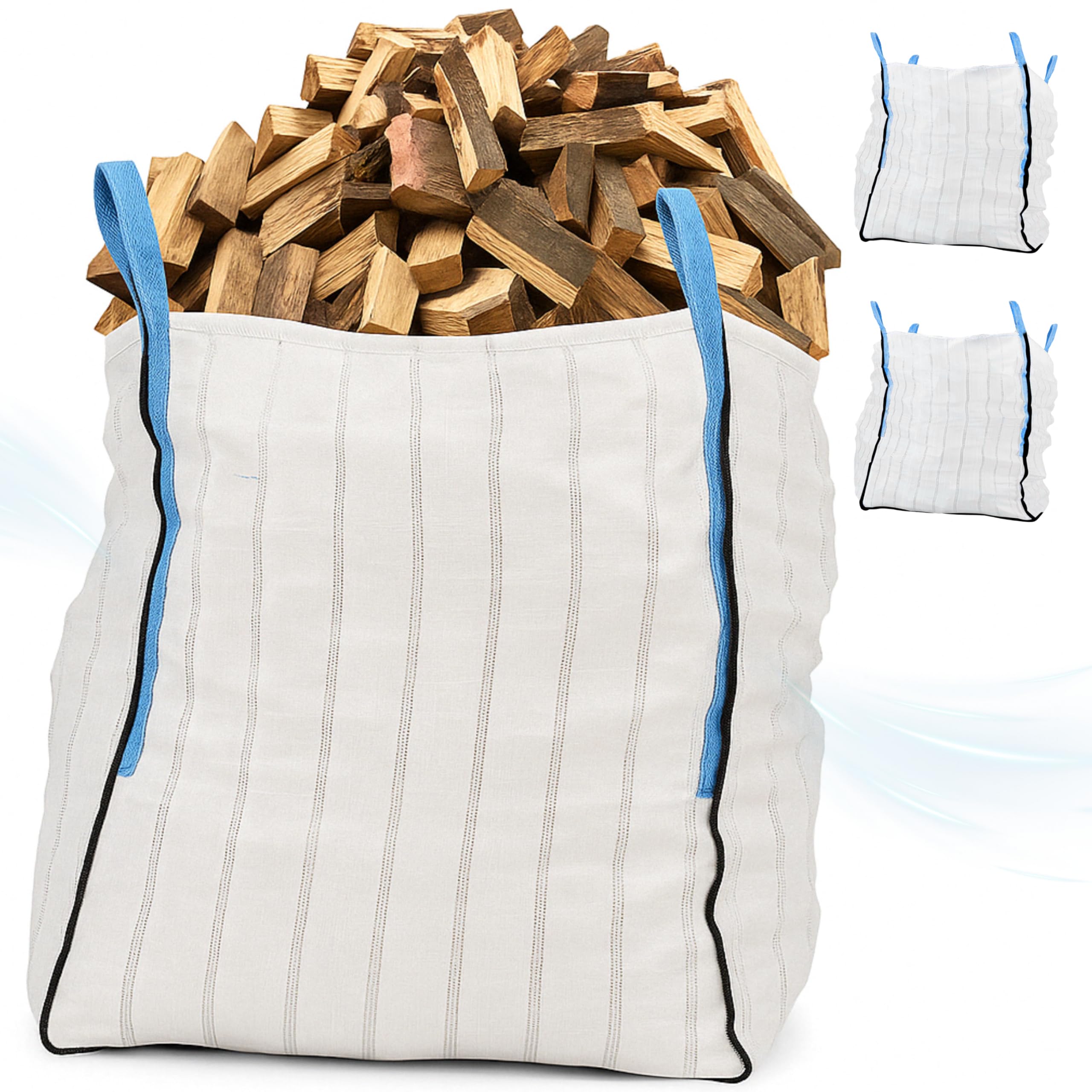 3X Big Bag für Holz | Brennholz-BigBag für 1m³ | Atmungsaktiver BigBag 90x90x110 cm Groß - Hohe Stabilität bis 1500kg, BigBags mit 4 Schlaufen (BigBag ohne Brennholz)