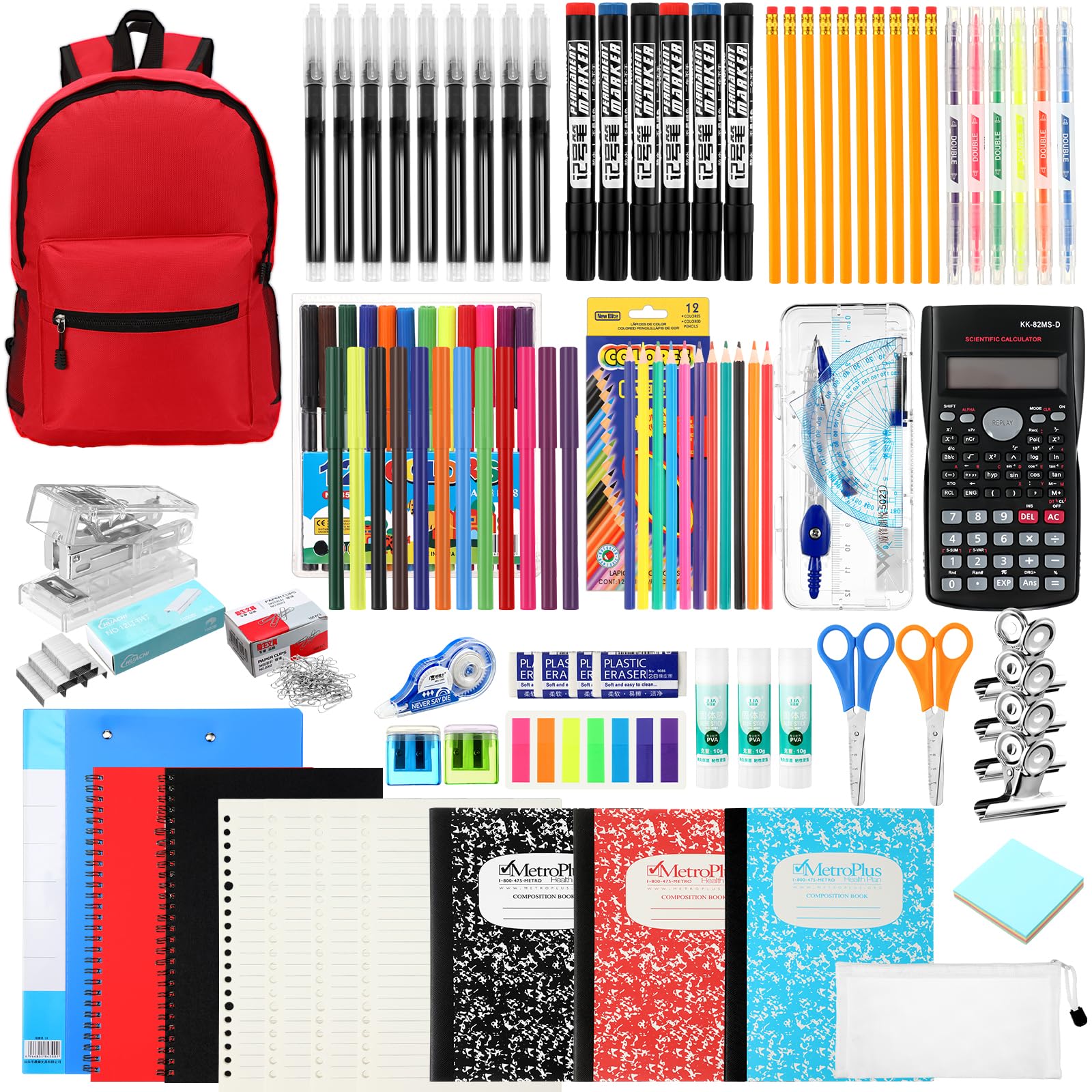 Gilprop 81 Pcs School Supply Kit with Backpack Back to School Supplies Bundle Bulk School Essentials for Elementary Middle High School Students Includes Folders Notebooks Pencils and More(Red)