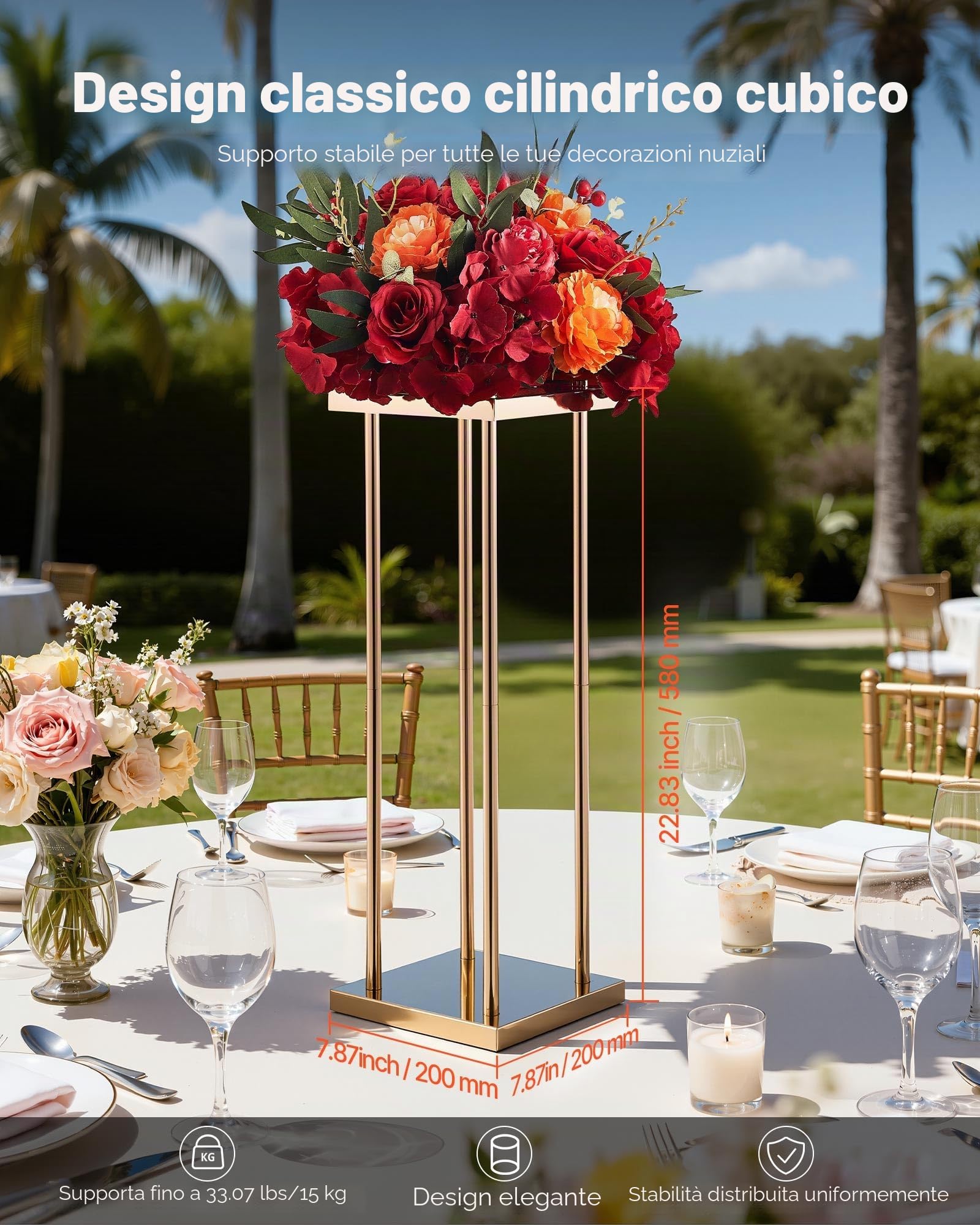 VEVOR Portafiori da Matrimonio 10 Pezzi da 60 cm, Portafiori a Colonna con Laminato Metallico, Espositore Floreale Cubico Cilindrico per Matrimoni, Feste, Compleanni, Casa, Centrotavola Oro Francese