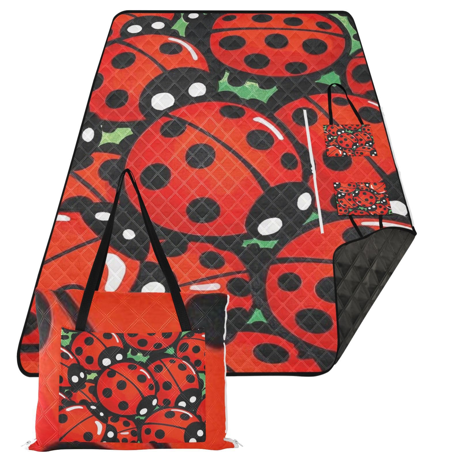 Simpatico cartone animato insetto distintivo rosso impermeabile picnic coperte per all'aperto resistente alla sabbia campeggio partito pieghevole coperta da picnic per adulti coppie regalo