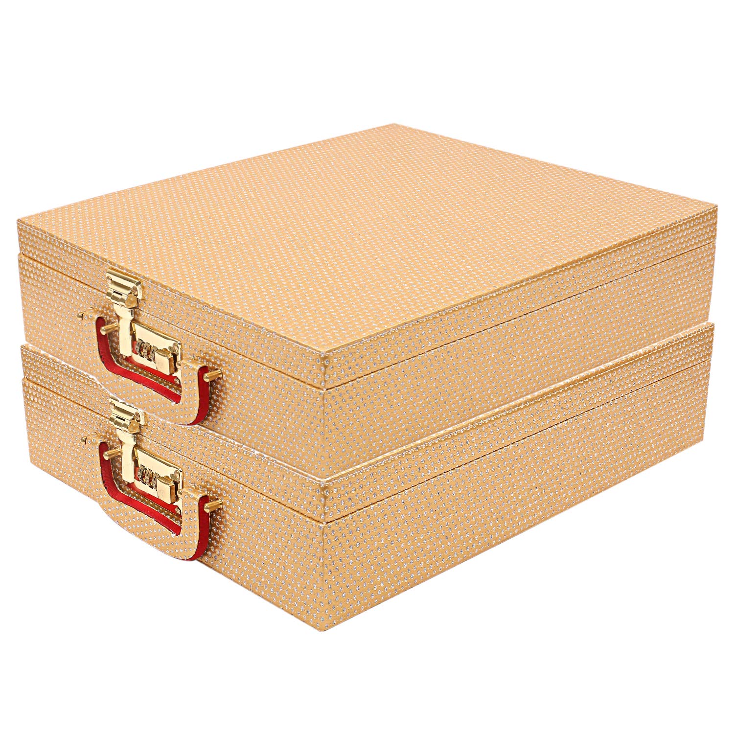 Kuber Industries Wooden 2 Pieces Five Rod Bangle Storage Box (Gold),CTKTLUG856