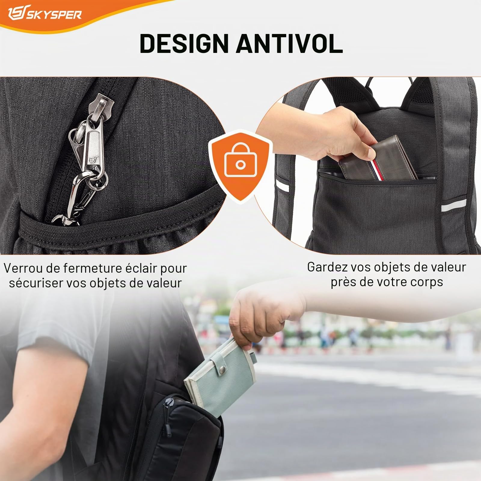 SKYSPER Sac à Dos Pliable Avec Protection RFID, 18L Sacs a Dos Randonnée Ultra Léger pour Homme Femme pour Randonnée Voyage Sport Vélo