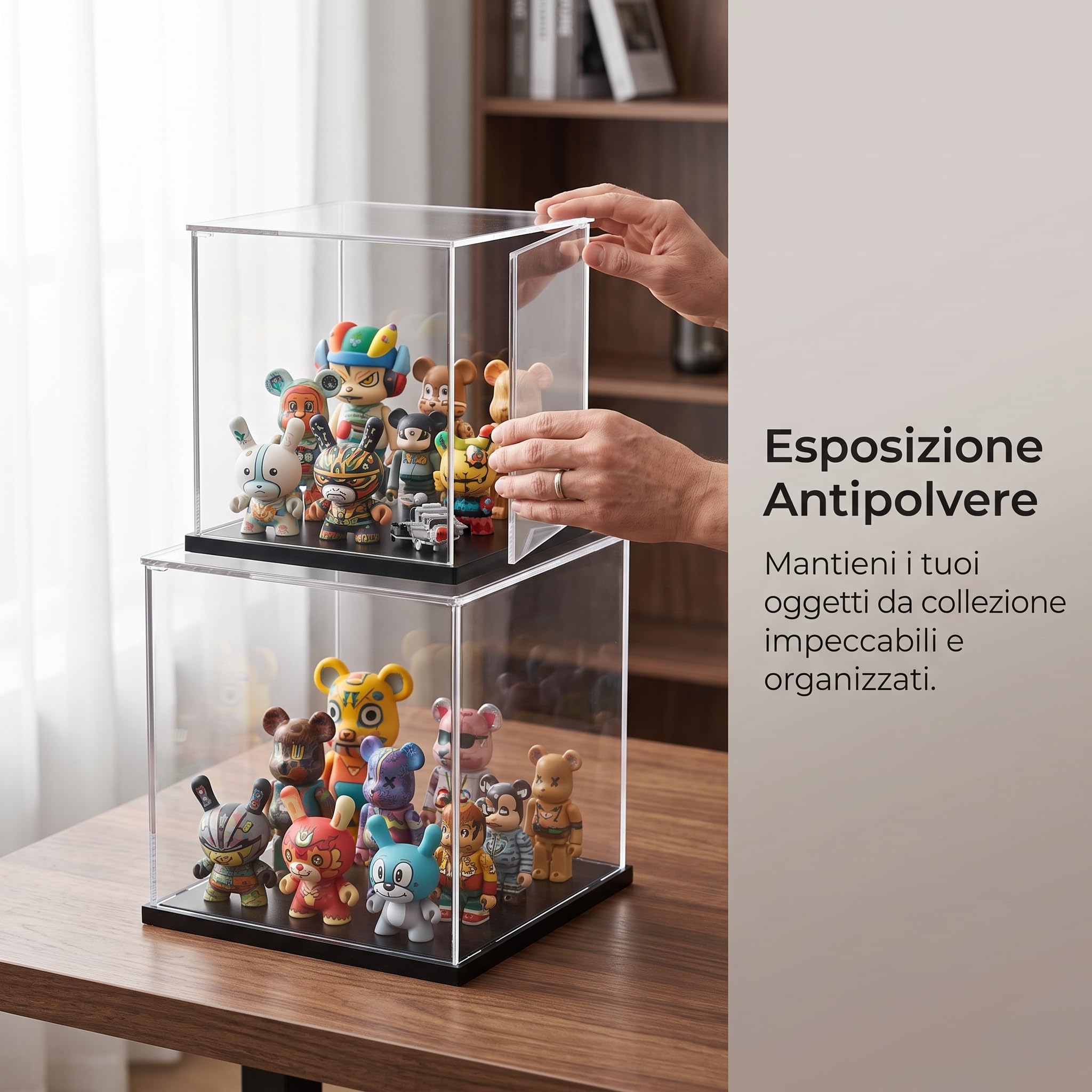 Espositore da Collezione in Acrilico con Antipolvere per Action Figure Modellini Auto E Mattoncini da Costruzione atta per Ripiano E Libreria , Lunghezza Larghezza 50x10cm , Altezza 10cm
