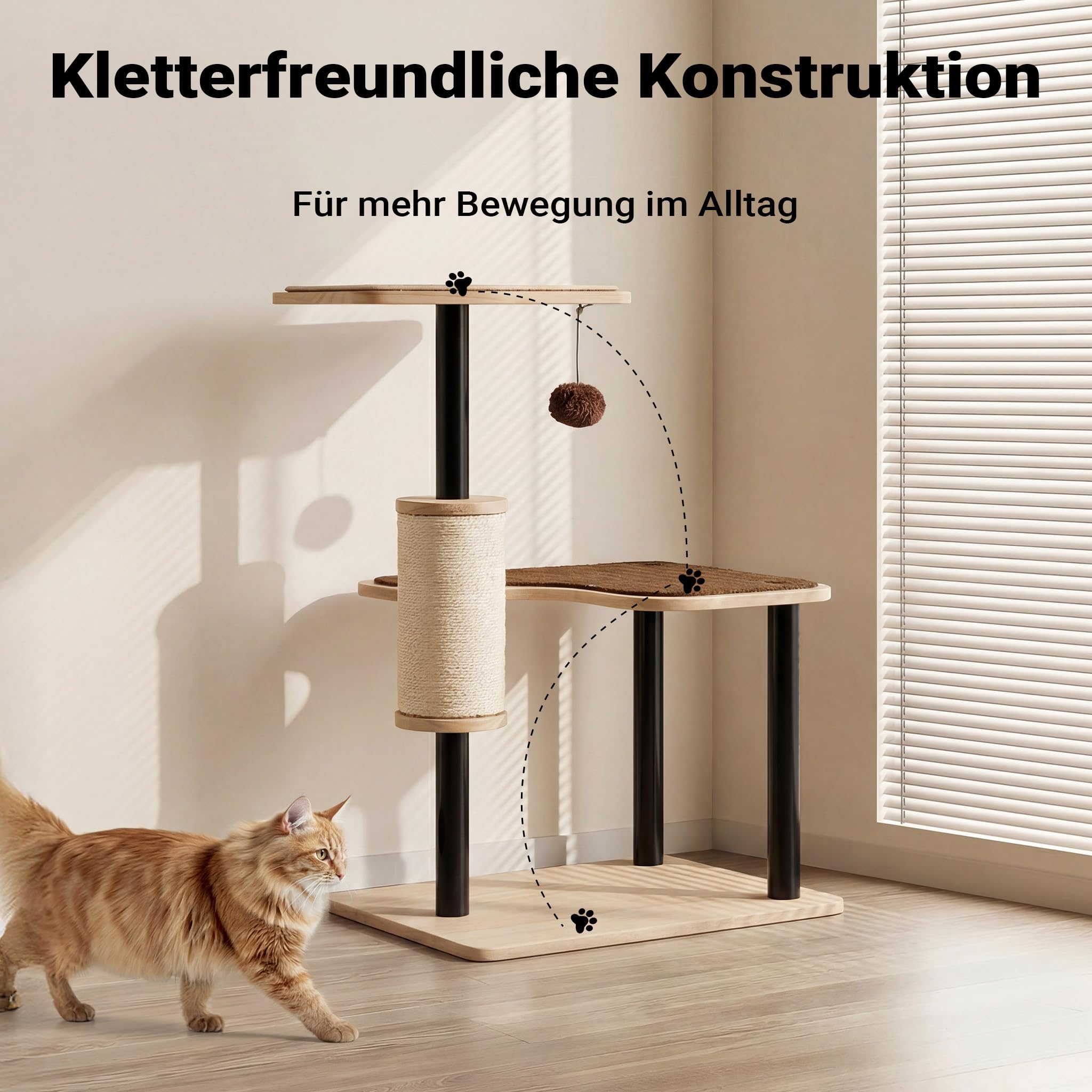 Fudajo Kratzbaum aus Metall 40 x 30 x 62 cm mit Sisal, Kratzmöbel mit Kratzbrett, Katzenbaum mit großer Liegefläche und modernem Design
