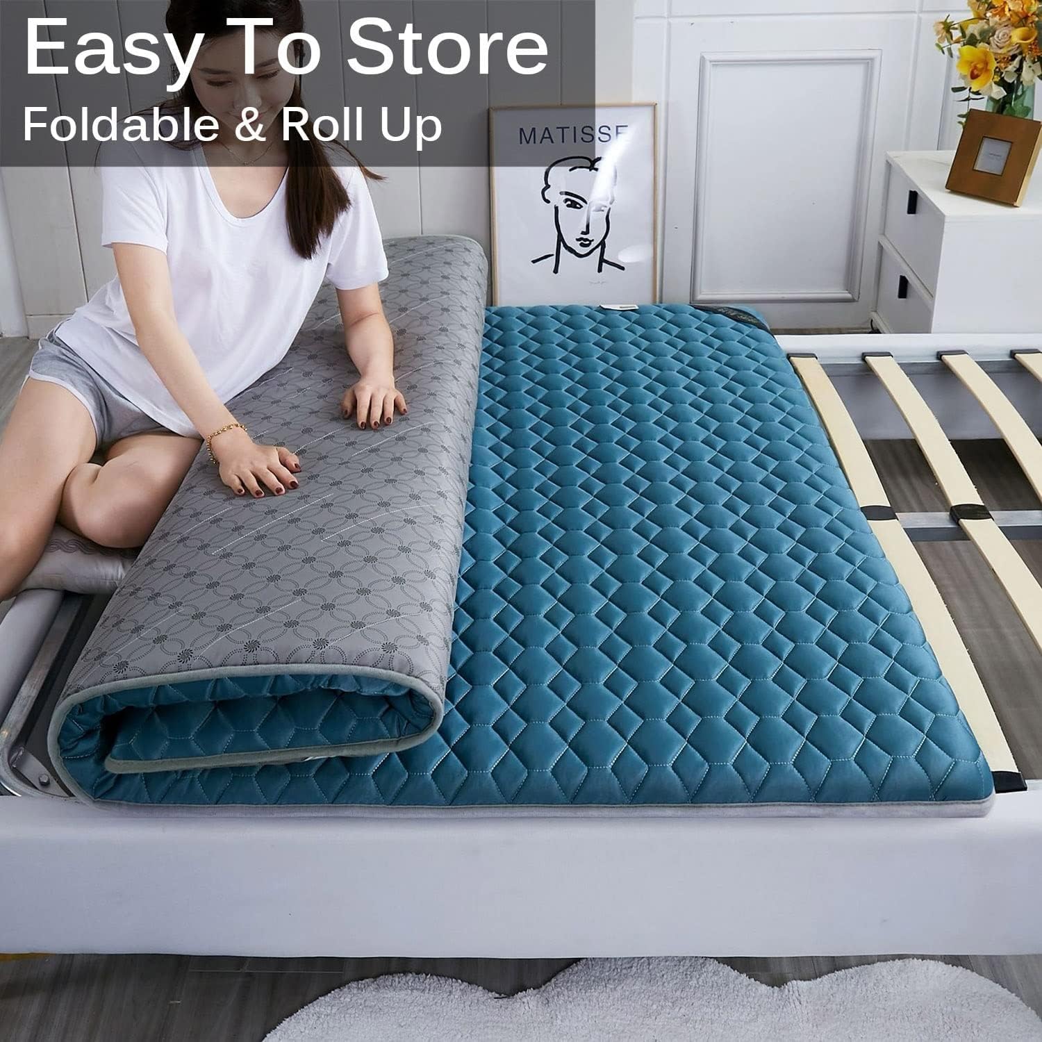 Tragbare Faltmatratze 180x200 Cm – 8 Cm Dick, Daunen-Füllung, Für Gäste, Reisen, Camping