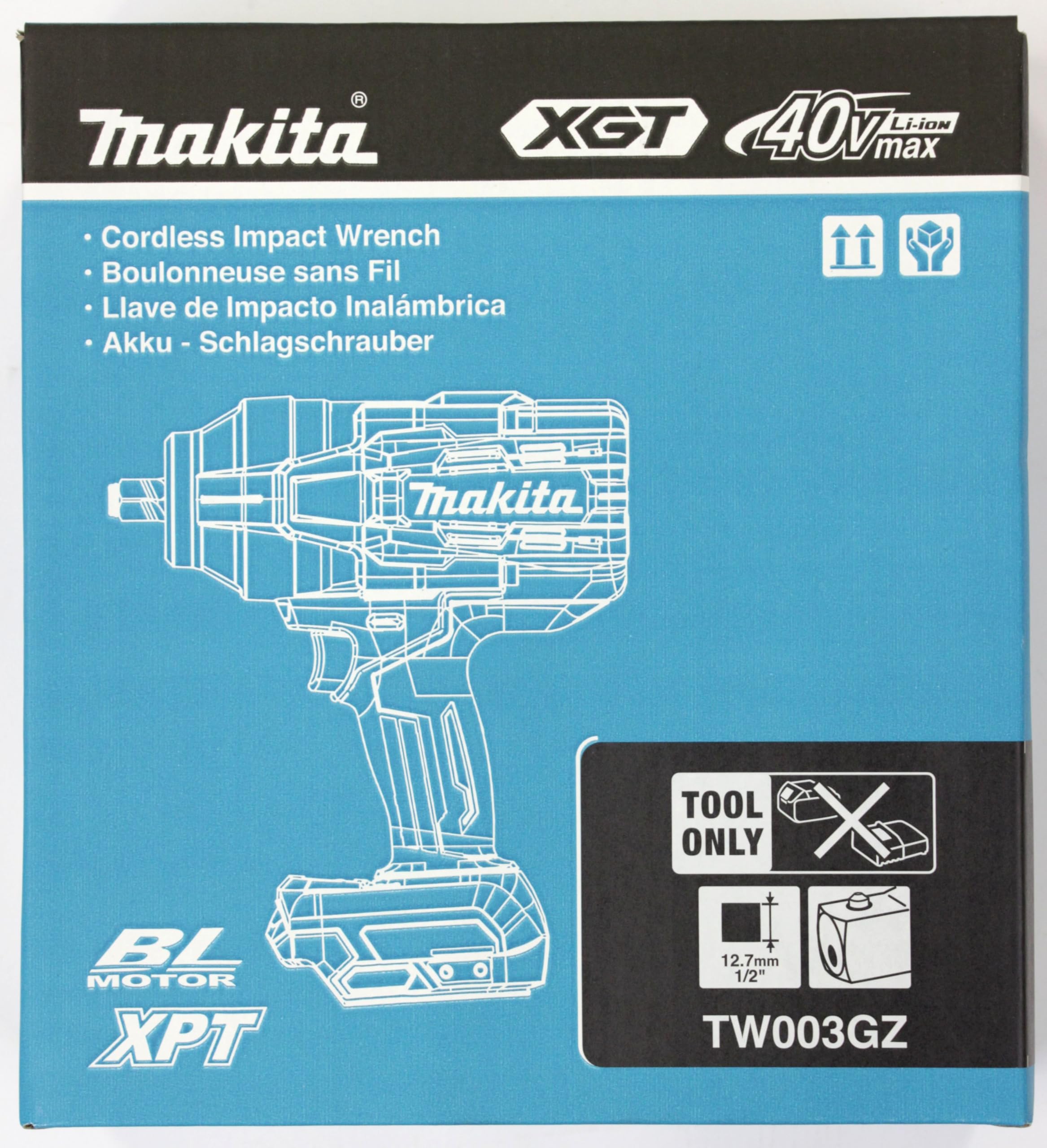 Makita XGT TW003GZ Clé à chocs sans fil, 40 V, 1360 Nm, 1/2", 1800 tr/min, modèle
