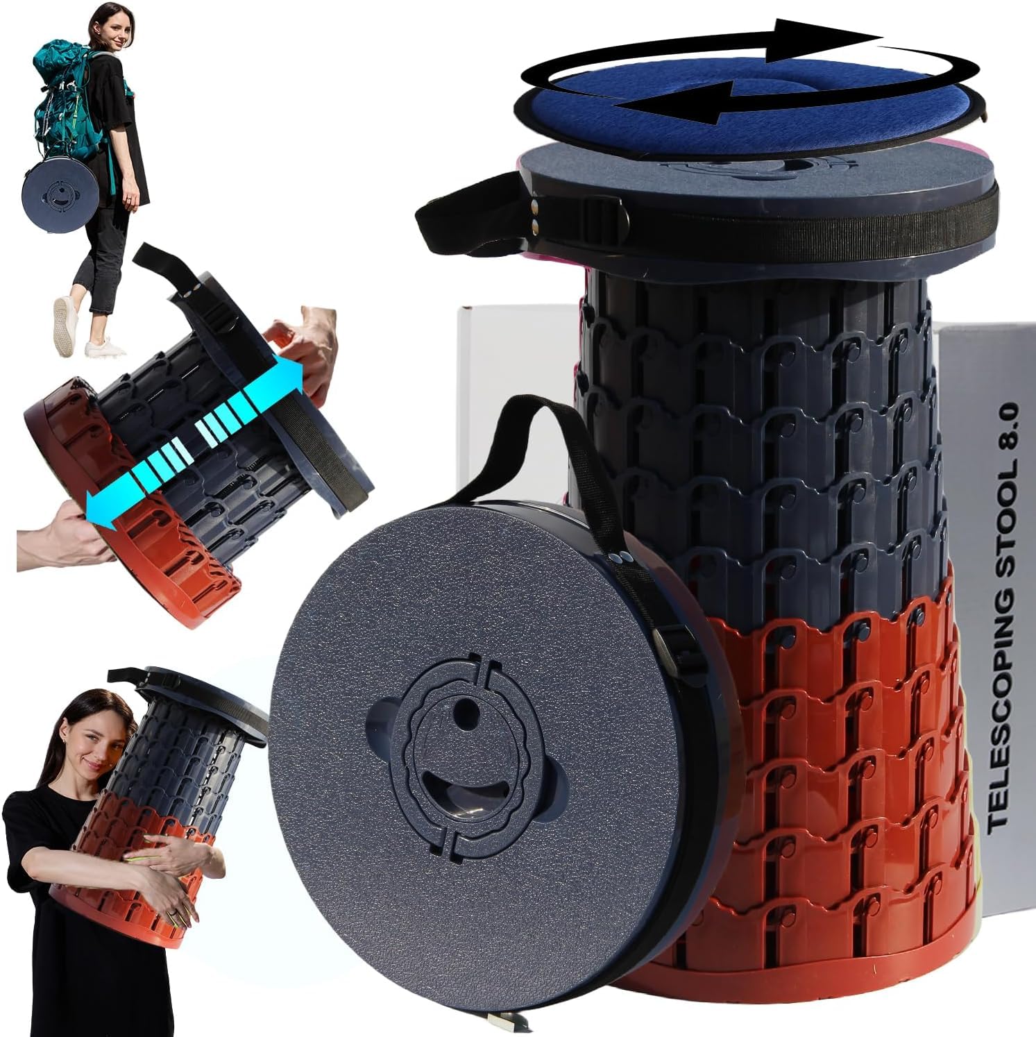 ALEVMOOM Upgraded Thicker Collapsible Stool Telescoping Stool with Cushion, Retractable Folding Stool for Adults Outdoor Camping Fishing, Height 19.7" Max Load 1000 lbs — image 1