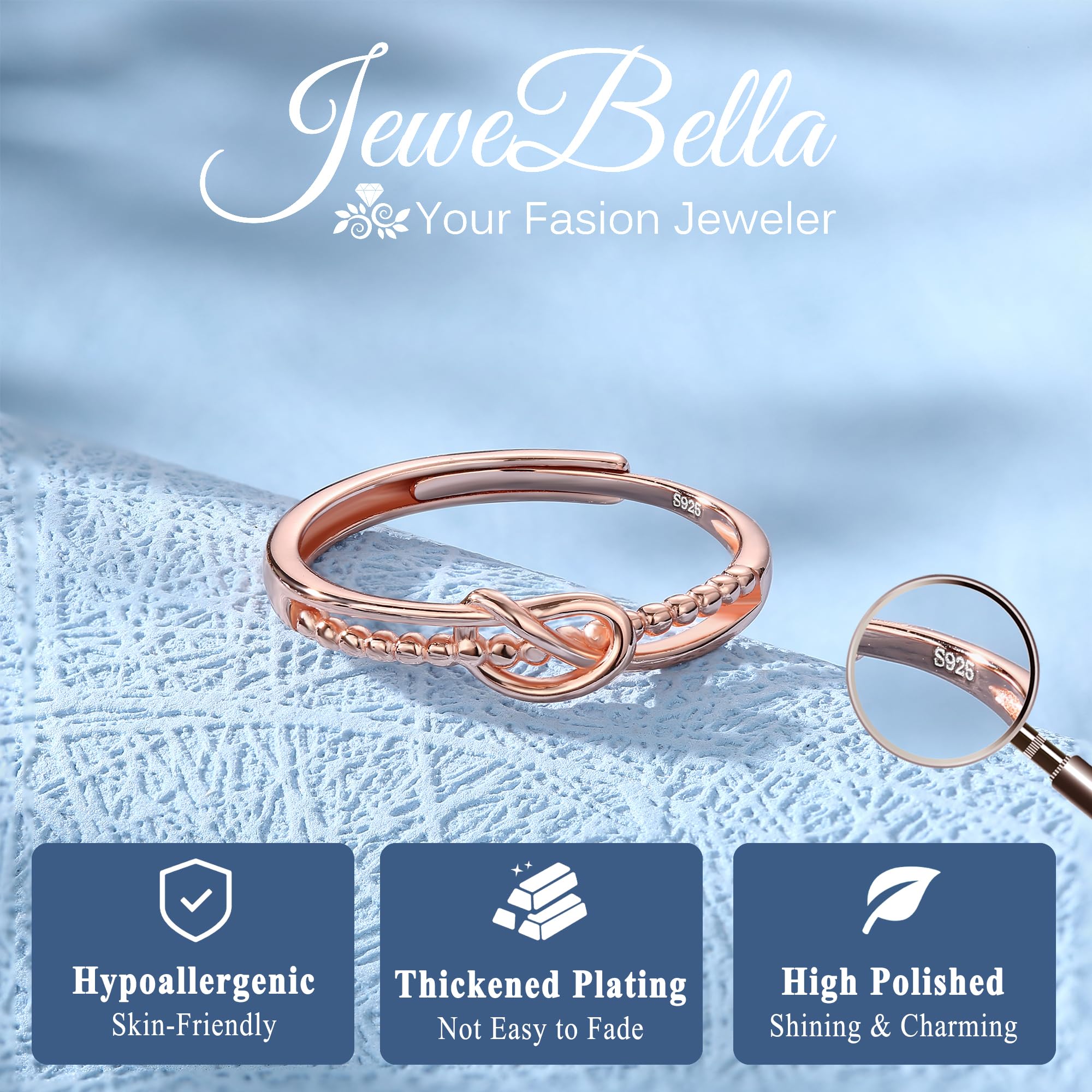 WBDWWTD JeweBella 925 Sterling Silber Ringe für Damen Mädchen, Silber Verstellbarer Knotenring, Silber Daumenringe für Damen, Silberringe Damen, Verlobungsring, Versprechensring Schmuck