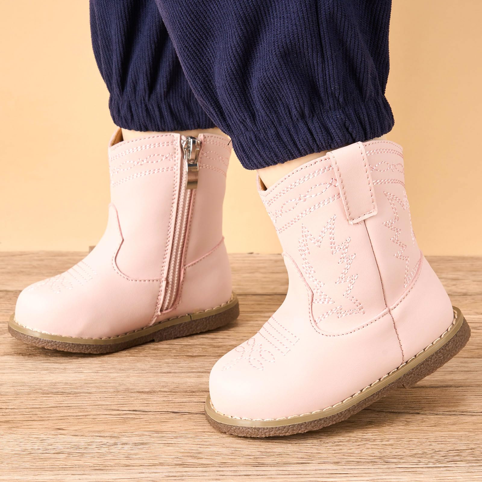 Newsonet Baby Cowgirl Cowboy Boots Western First Walker Shoes Boys Girls Round Toe Boots 6 9 12 18 24 Months Pink All Seasons Size 6-12 Months Infant