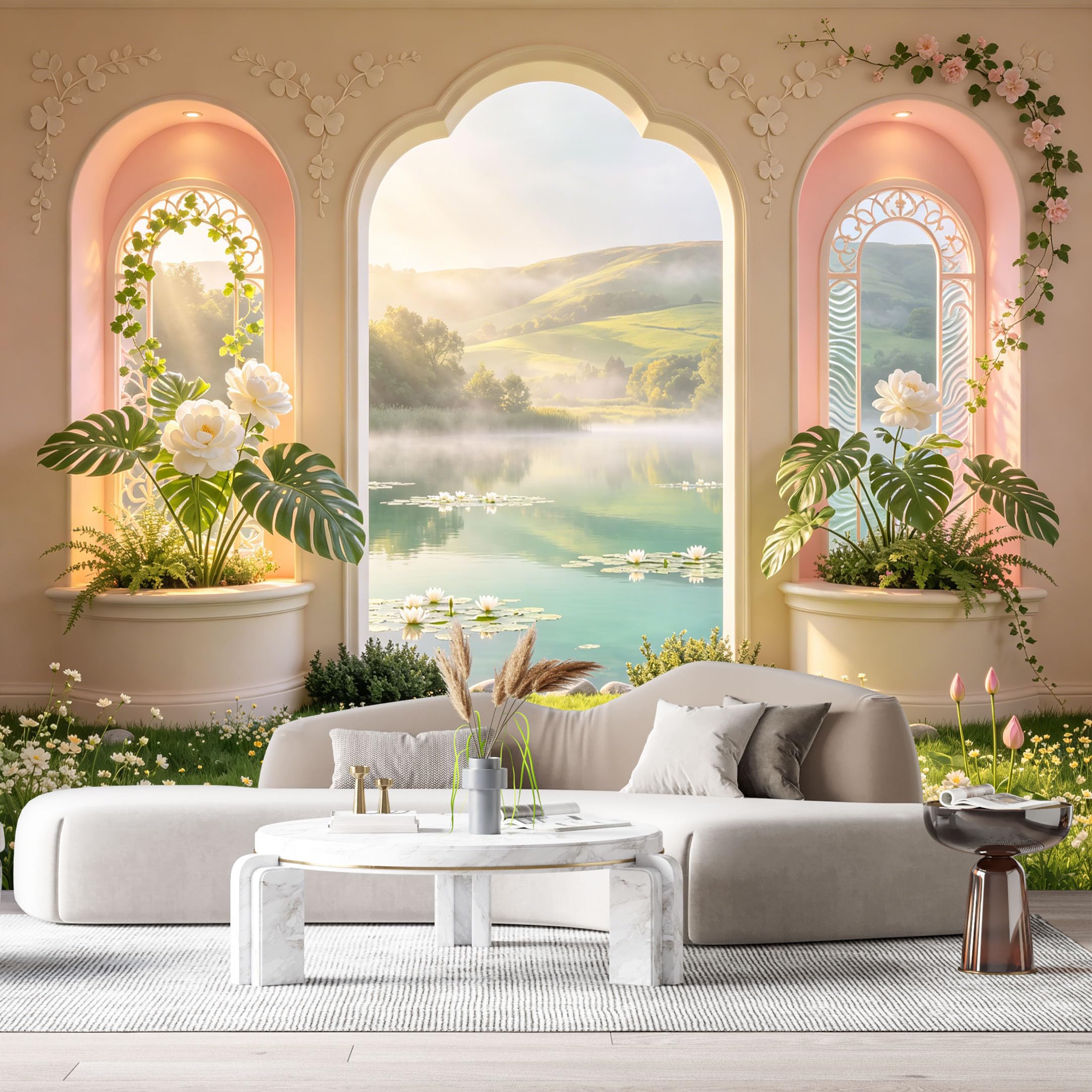Custom Size Wall Murals Lake Mountain View Botanical 3D Trompe L'Oeil SelfAdhesive Wall Fabric Removable Large Wallpaper for Photo Living Room Interior Wall Decor