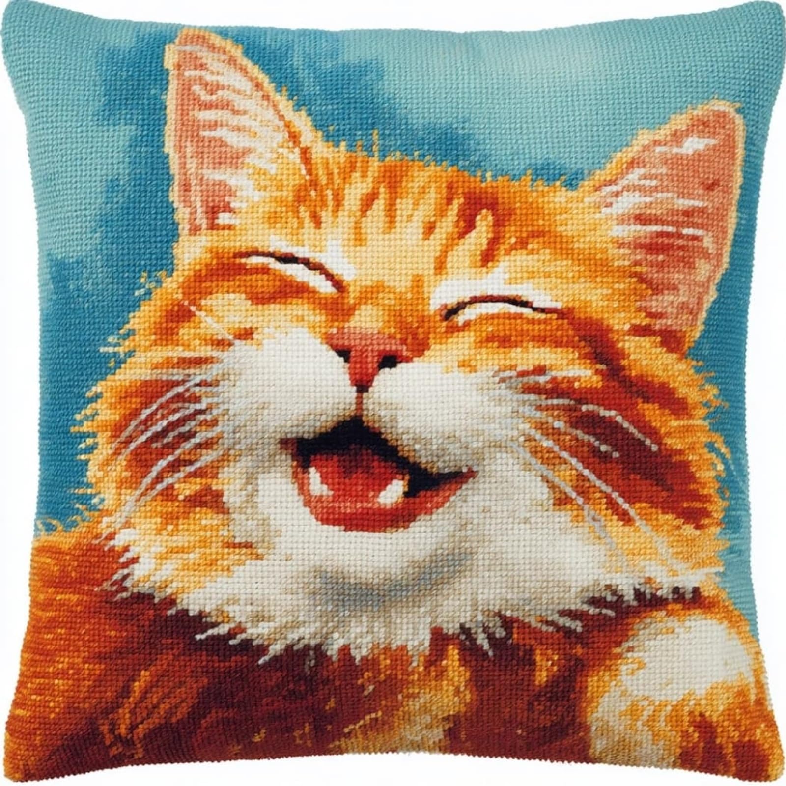 WallustrioaW Cross Stitch Pillow Kit,Cute cat 18x18in DIY Pillow Cover Kit for Living Room Sewing Art Home Decoration