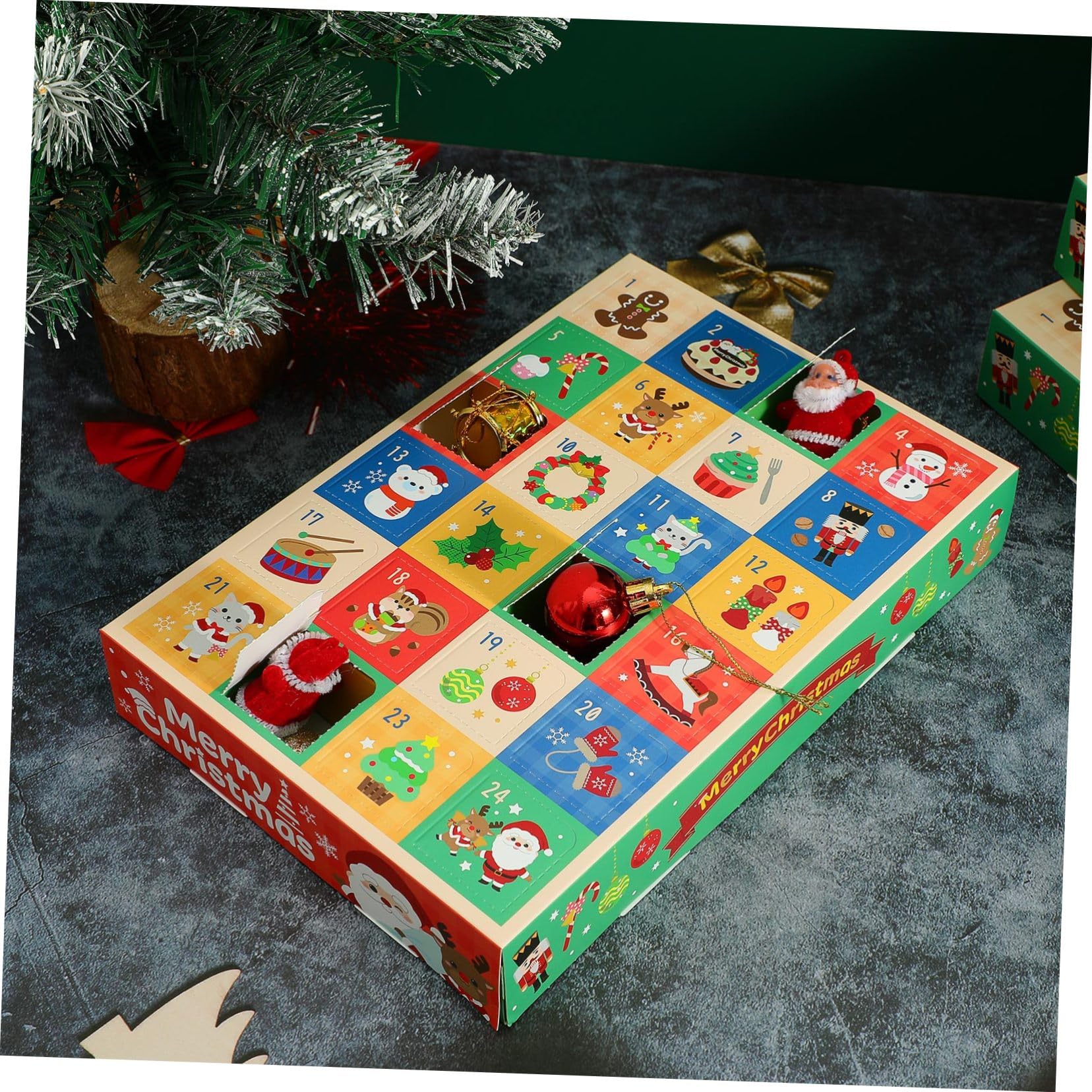 UKCOCO 5 Pezzi Scatole Avvento in Carta per Regali di Natale Dessert Dolcetti e Bomboniere Scomparti per Imballaggio e Fai da Te Contenitori Natalizi per Dolci e Piccole Torte