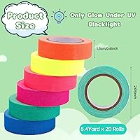 Vista 2 de 6 rollos de cinta de tela Gaffer de neón, 6 colores de cinta reactiva con luz negra UV, fluorescente UV que brilla en la oscuridad, cinta adhesiva