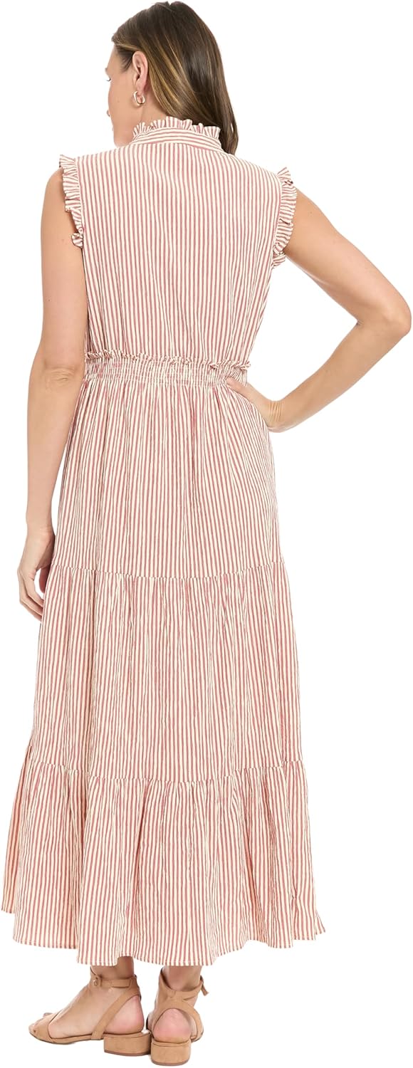 London Times Womens Women's Sleeveless High Neck Ruffle Trim A-line Maxi Wedding Guest Dresses - Image 3