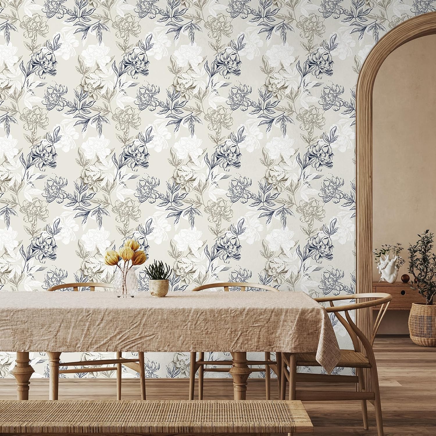 VaryStyle Peony Floral Peel and Stick Wallpaper Vintage Beige/Cream Peonies Floral Wallpaper for Bedroom Bathroom 17.7"x118" Waterproof Vinyl Removable Retro Patterned Contact Paper for Cabinets Walls