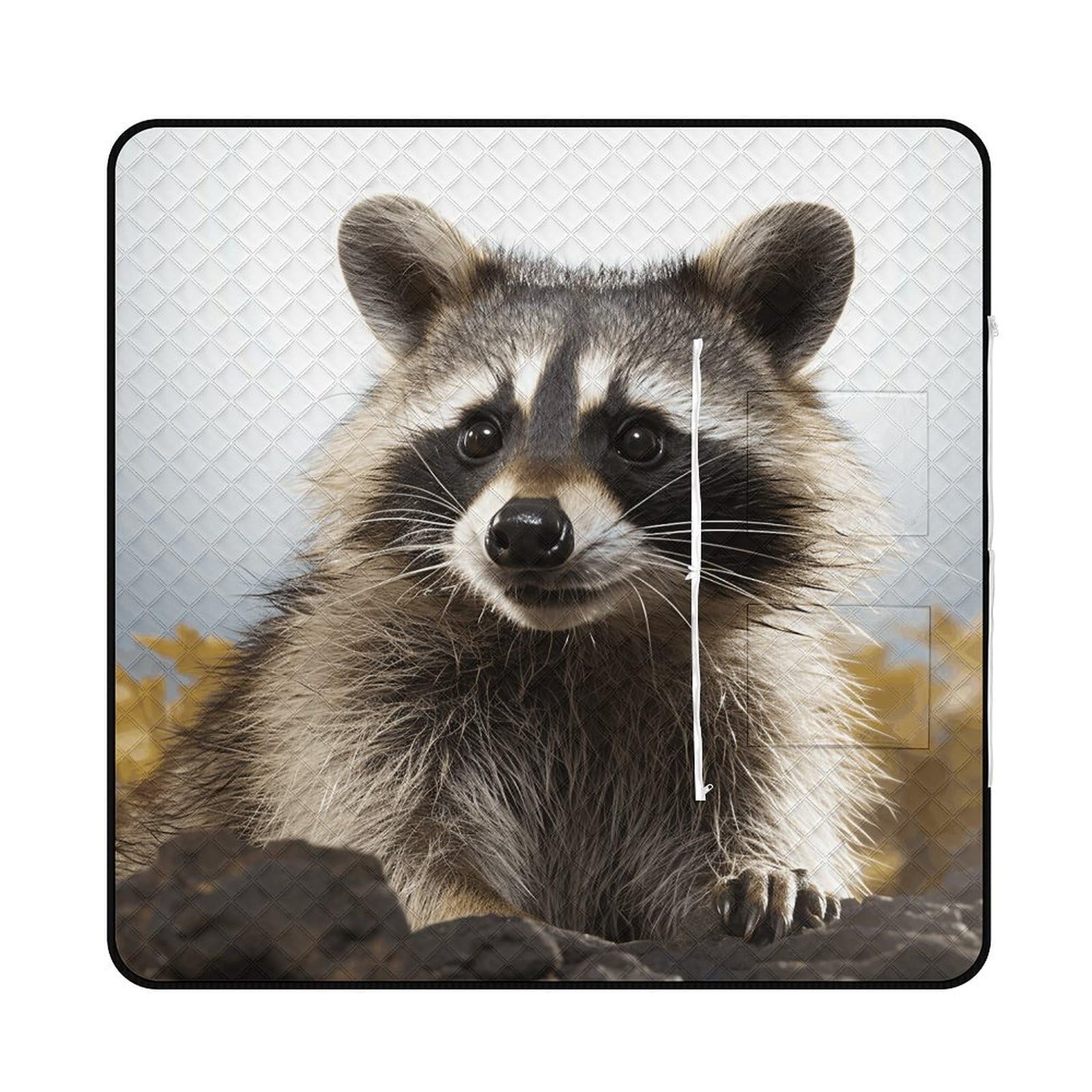 VstaDank Hairy Raccoon Picnic Mat 150x150cm Extra Large Picnic Blanket with Zipper Waterproof Sandproof Beach Blanket Portable Beach Mat Foldable Camping Blankets for Park Grass Lawn Travel