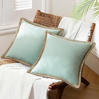 Phantoscope Pack of 2 Farmhouse Decorative Throw Pillow Covers,Solid pat...