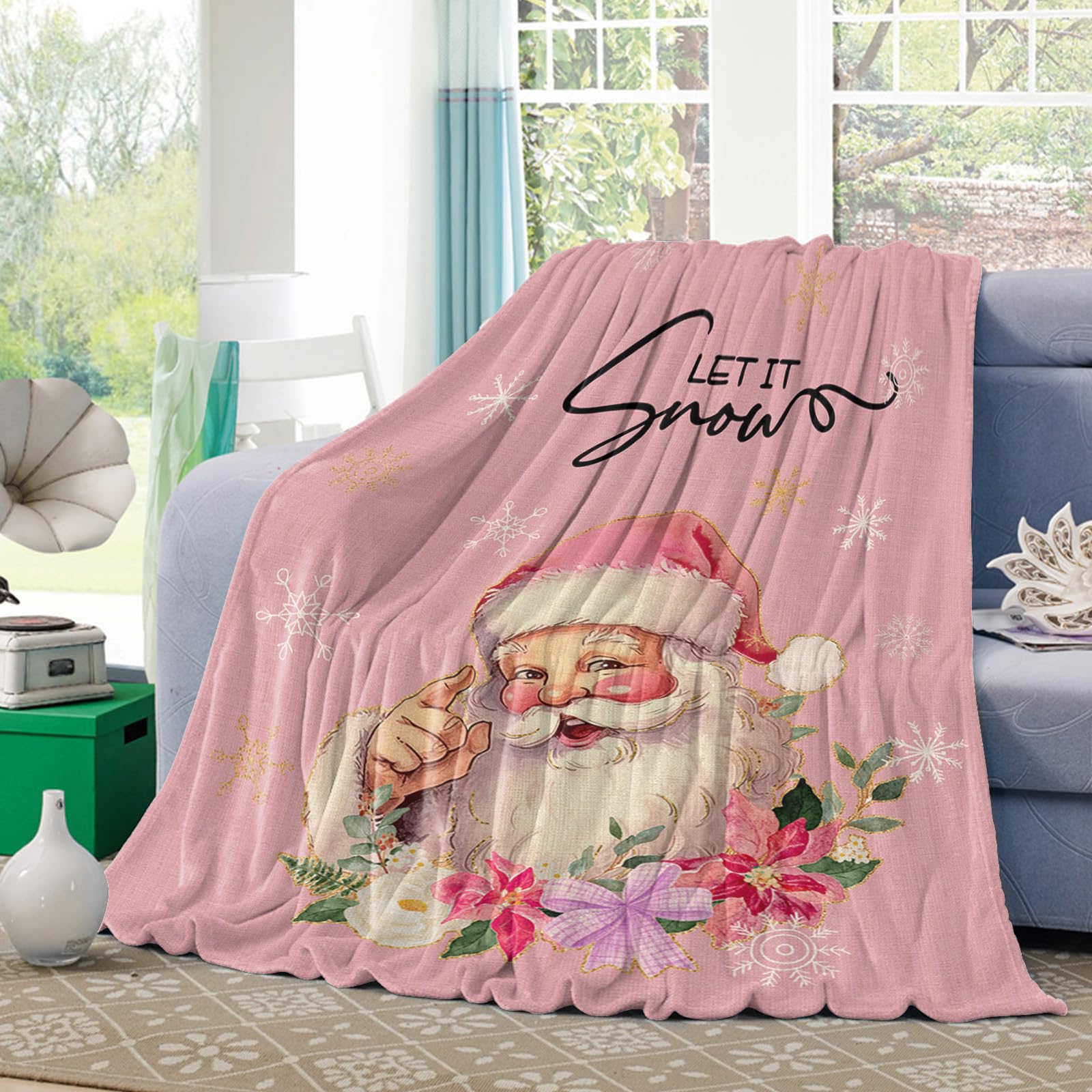 Amazon.com: Throw Blanket Santa Claus Xmas Winter Snowflakes,Super Soft  Flannel Fleece Blankets Lightweight Throws for Couch Sofa Bedroom Living  Room Poinsettia Flower Pink Back,Cozy Microfiber Throws,50x60in : Home u0026  Kitchen