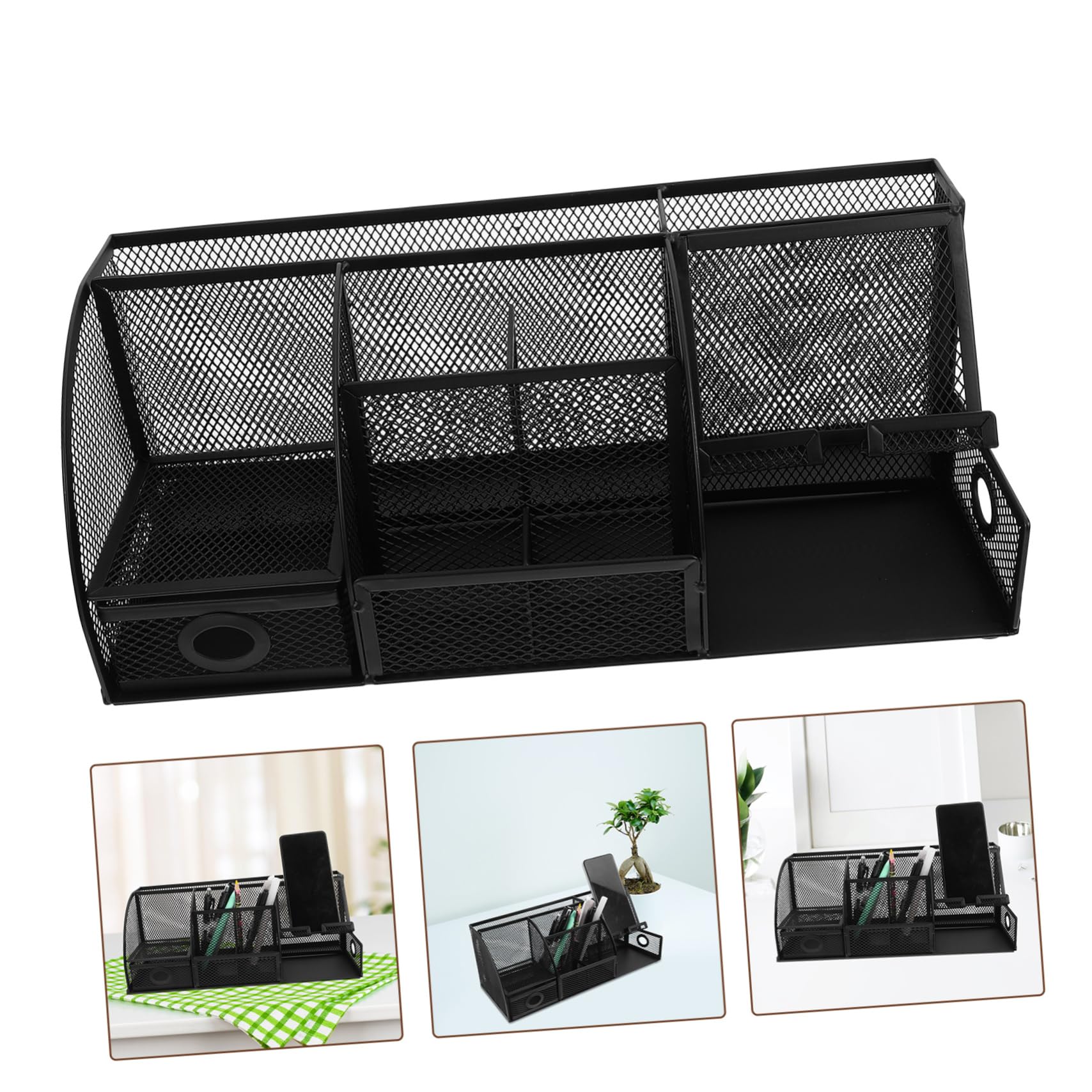 Schwarzer Eisen Stiftehalter für Schreibtisch als Organizer | Desk Organizer mit Fächern, Platzsparende Kasten für Büromaterial, Moderner Look