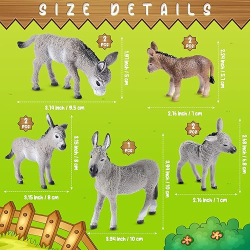 Miniatura 2 de Deekin 9 piezas de figura de burro en miniatura de juguete de burro pequeño de plástico figura de animales recuerdos de fiesta juguetes de granja