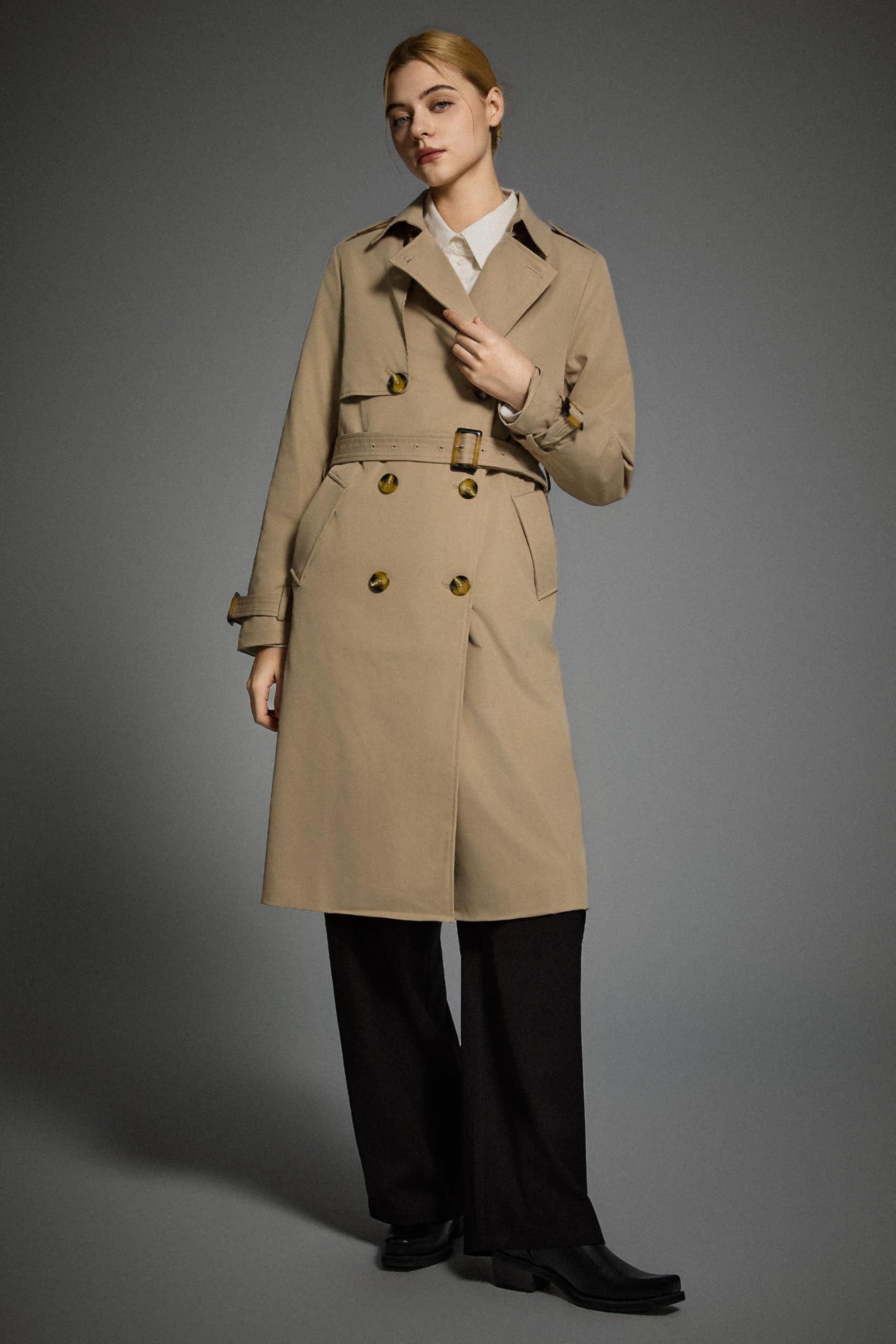 OROLAY Trench Lungo da Donna con Cintura Trench Leggero Doppiopetto con Spolverino