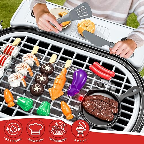 Miniatura 6 de Juego de parrilla de burbujas para niños, juego de cocina de barbacoa al aire libre de 2 capas para niños de 4 a 8 años con humo, sonido y luz,