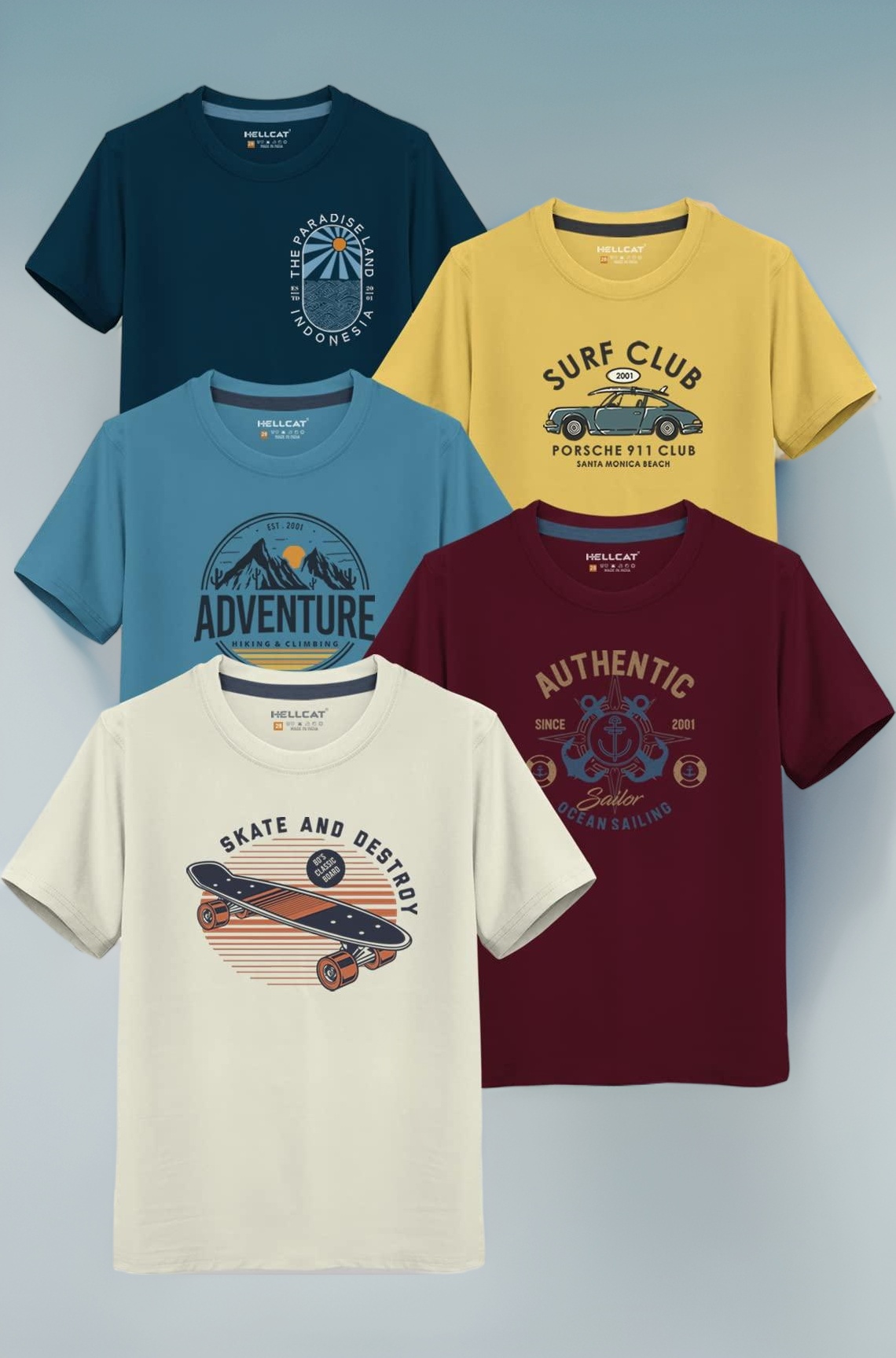 HELLCAT Trendy Typographic Printed Cotton Blend Half Sleeve T-Shirt for Boys - Pack of 3