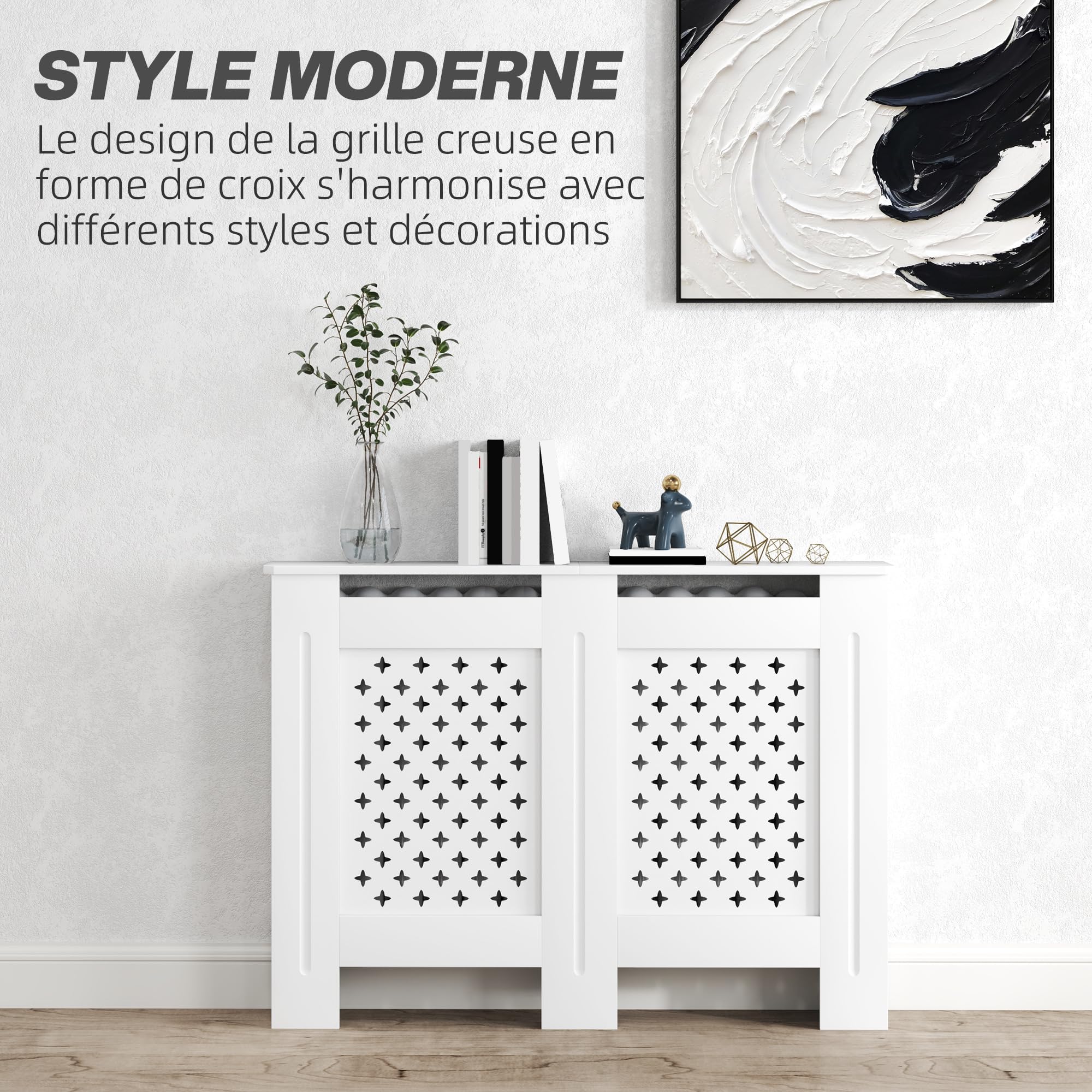 Cache-radiateur blanc avec étagère supérieure en bois, salon, cuisine, balcon, salle de bains Cache-radiateur blanc avec étagère supérieure en bois, salon, cuisine, balcon, salle de bains