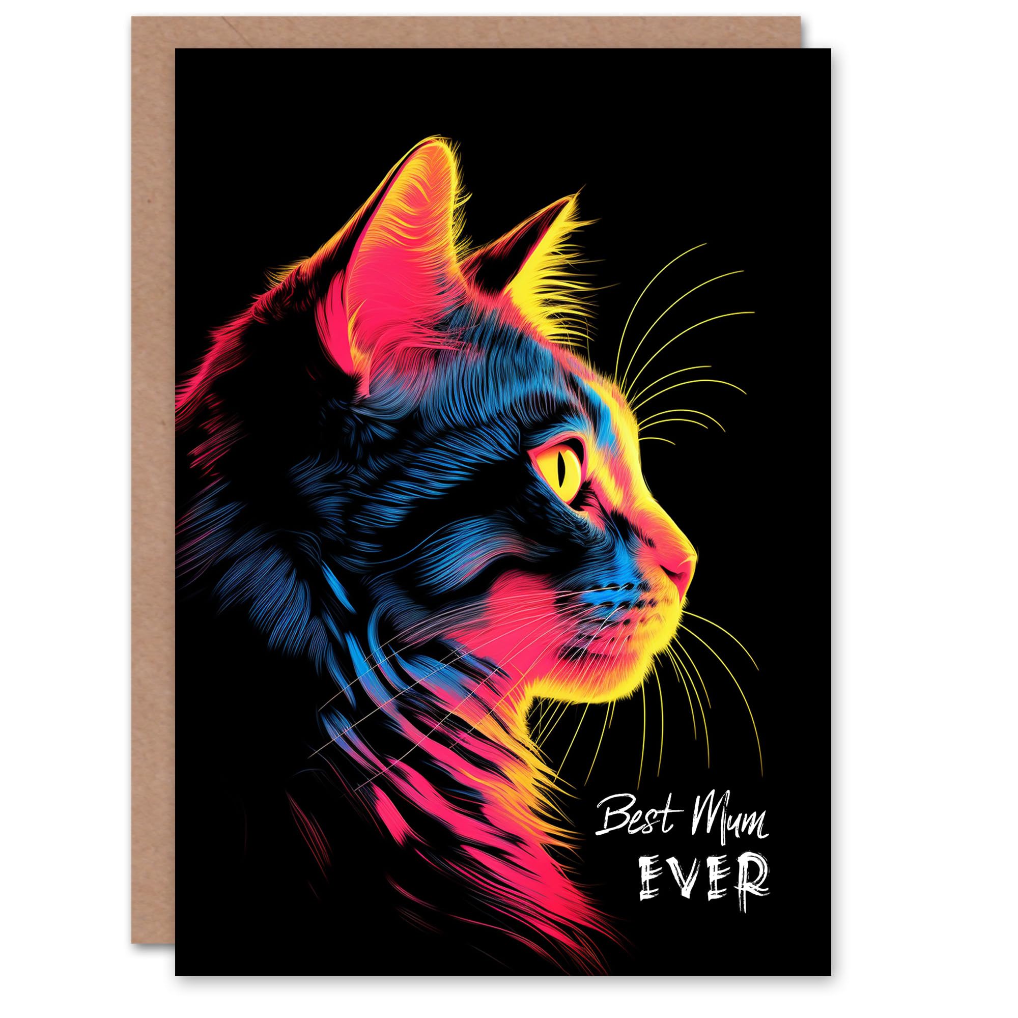 Artery8 Mother's Day Greeting Card Best Mum Ever Vibrant Neon Cat Lover For Mum