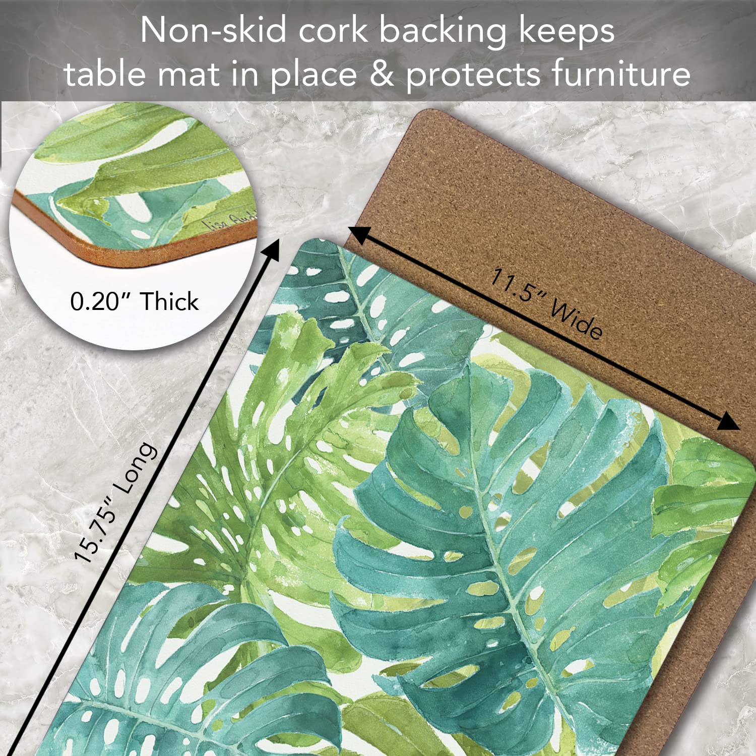 Juego de 4 manteles individuales de tablero duro de alta calidad en caja verde tropical | Decorativo, construcción en capas y fácil de limpiar