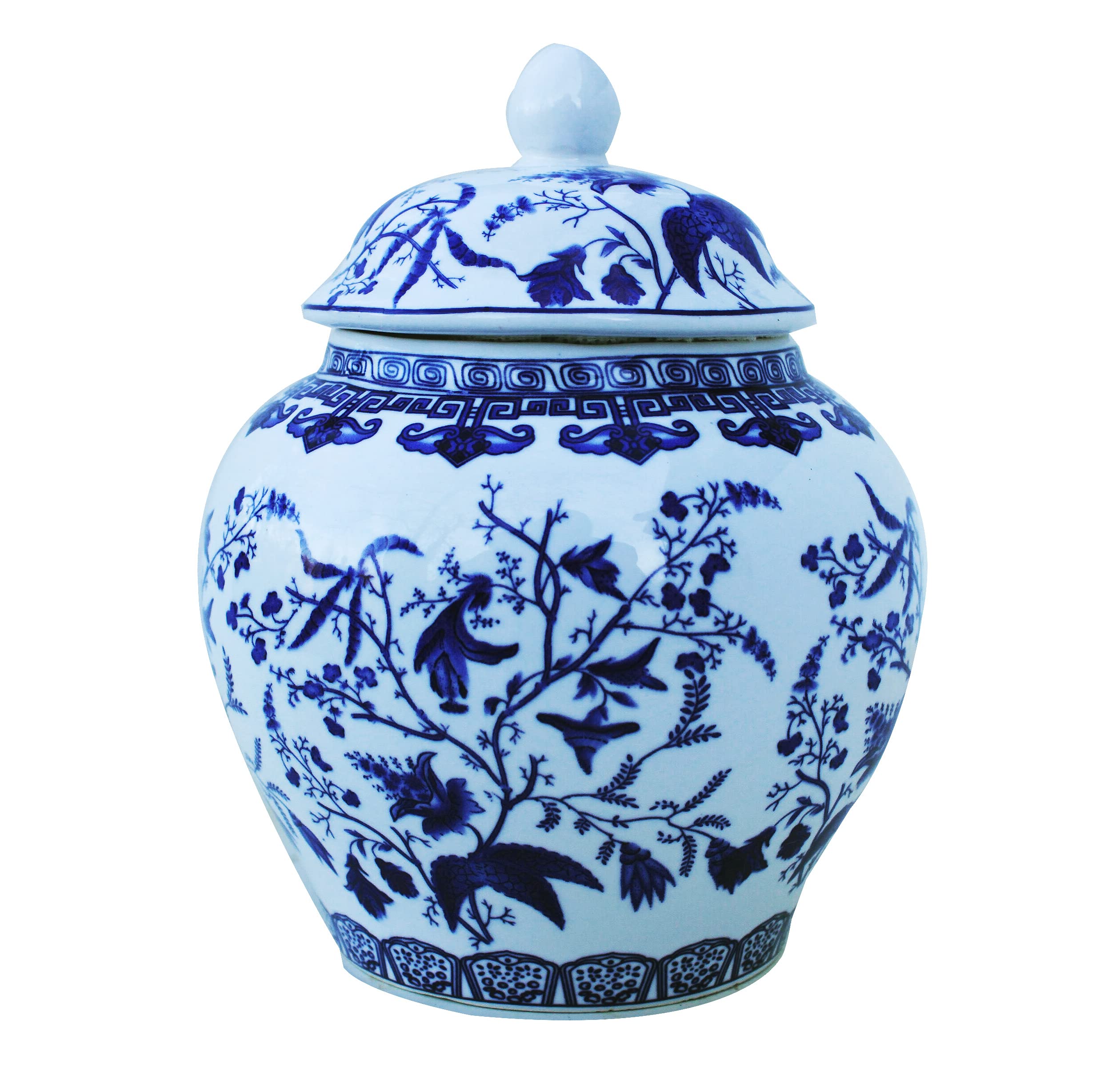 Buy Blue and White Porcelain Decorative Temple Helmet Jar (Birds and