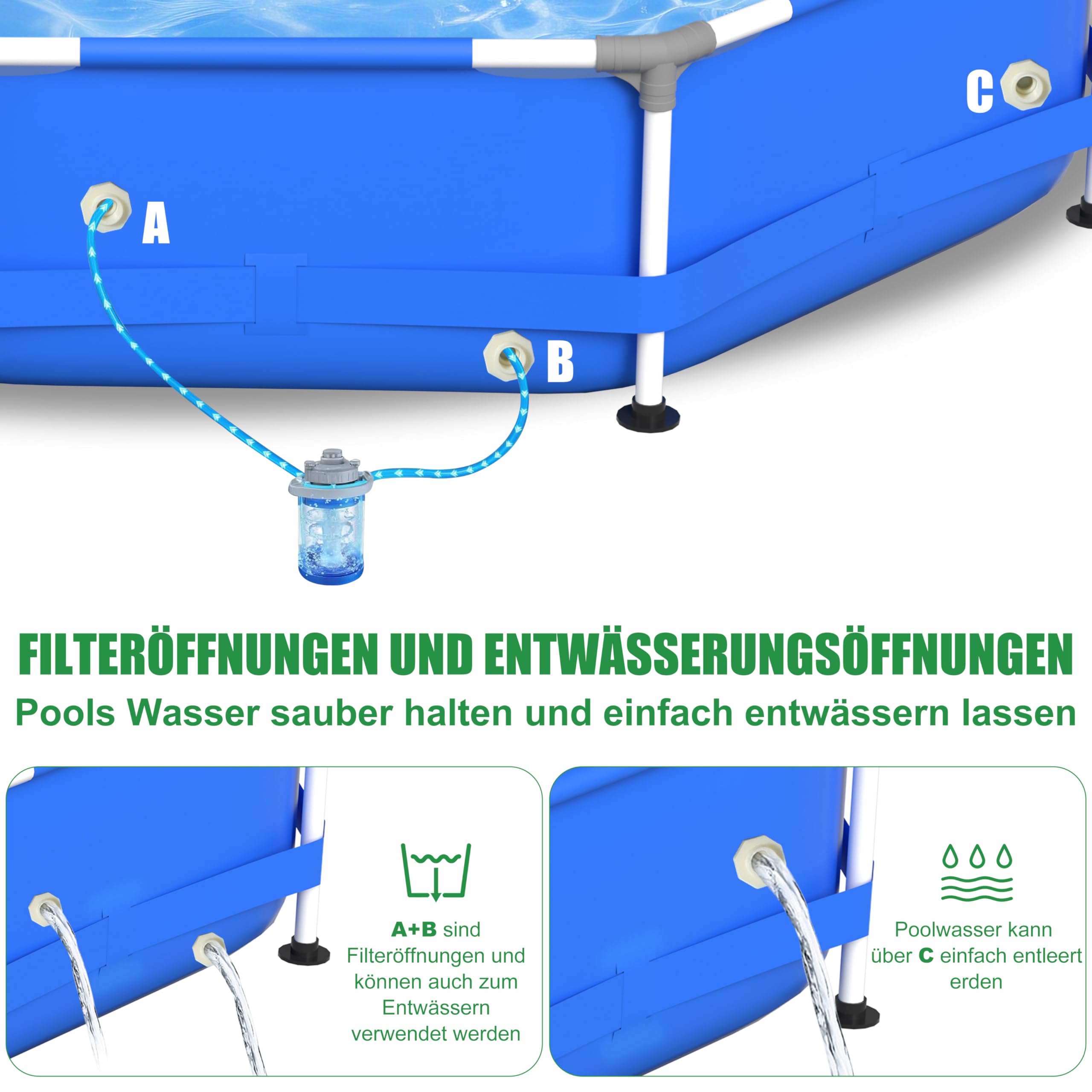 Steel Frame Pool PE Rahmenpool Schwimmbecken Aufstellpool Gartenpool Sommer Swimingpool Stahlrahmenpool Planschbecken für Außenbereich Hinterhof, rund, Blau (Ø244x51cm)