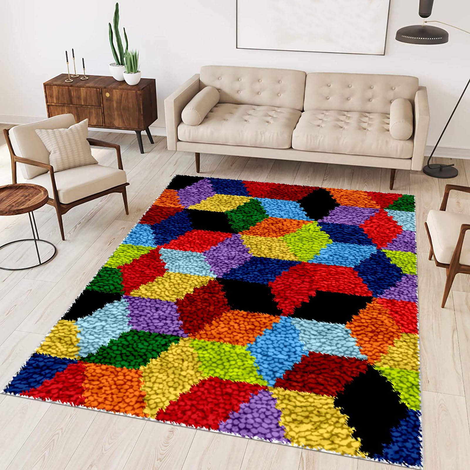 Tehocwiz Large Latch Hook Kits for Adults 140x160 cm Latch Hook Rug Kits Rug Making Kit for Adults Printed Color Canvas Crocheting Crafts Embroidery for Beginners