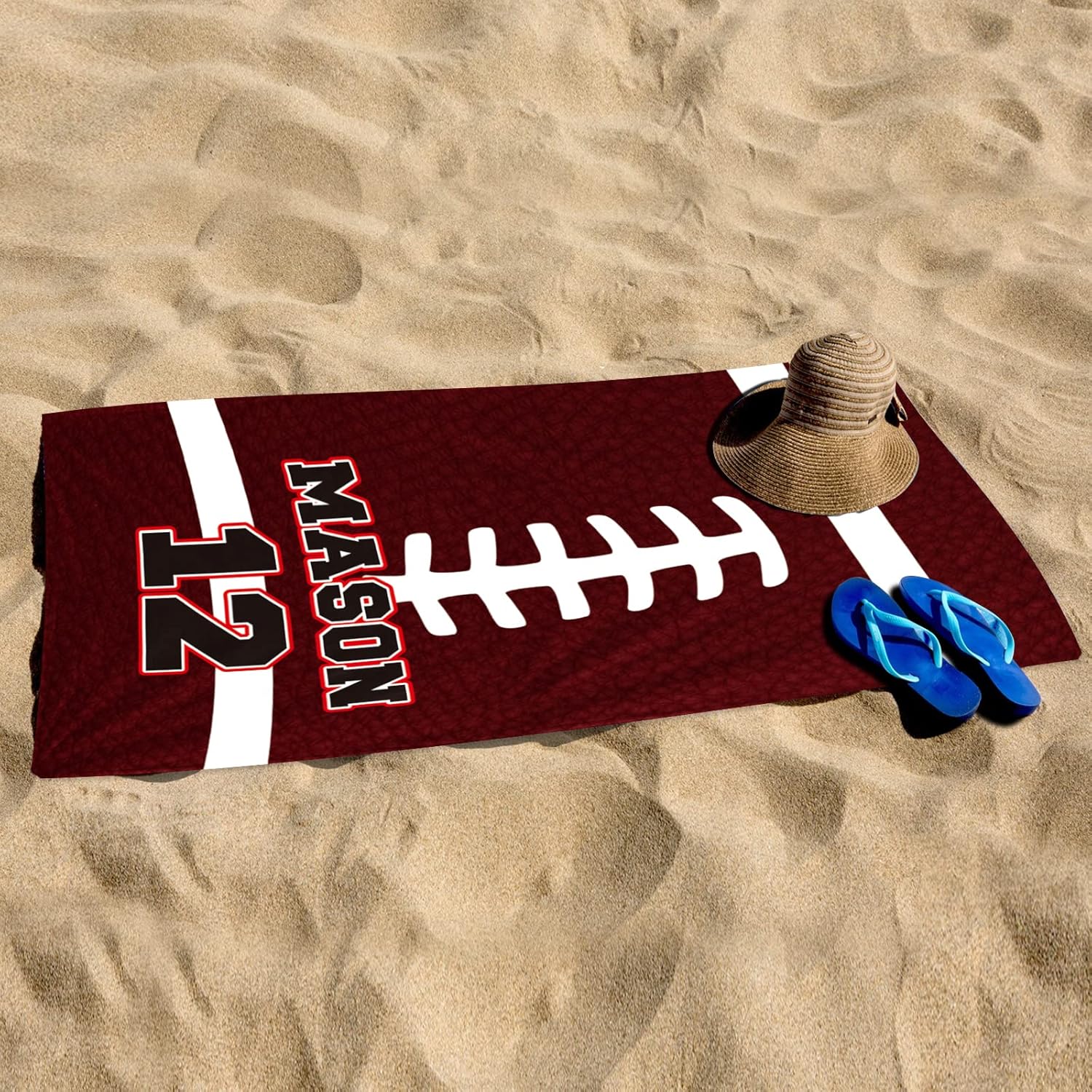 Personalized Football Beach Towel for Kids - Quick Dry Custom Name Towel for Boys and Girls - Bath Towels for Swimming Sport Travel(35" x 70")