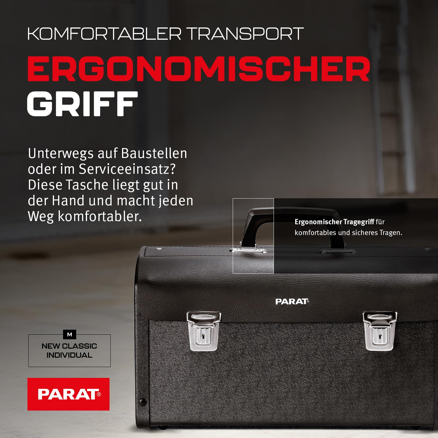 PARAT NEW CLASSIC Individual M leere Werkzeugtasche 15 L | Robuste Ledertasche mit ABS-Seiten & Steckschlössern | Kompakte Profi-Werkzeugtasche mit Tragegriff | Sicher & funktional im Einsatz