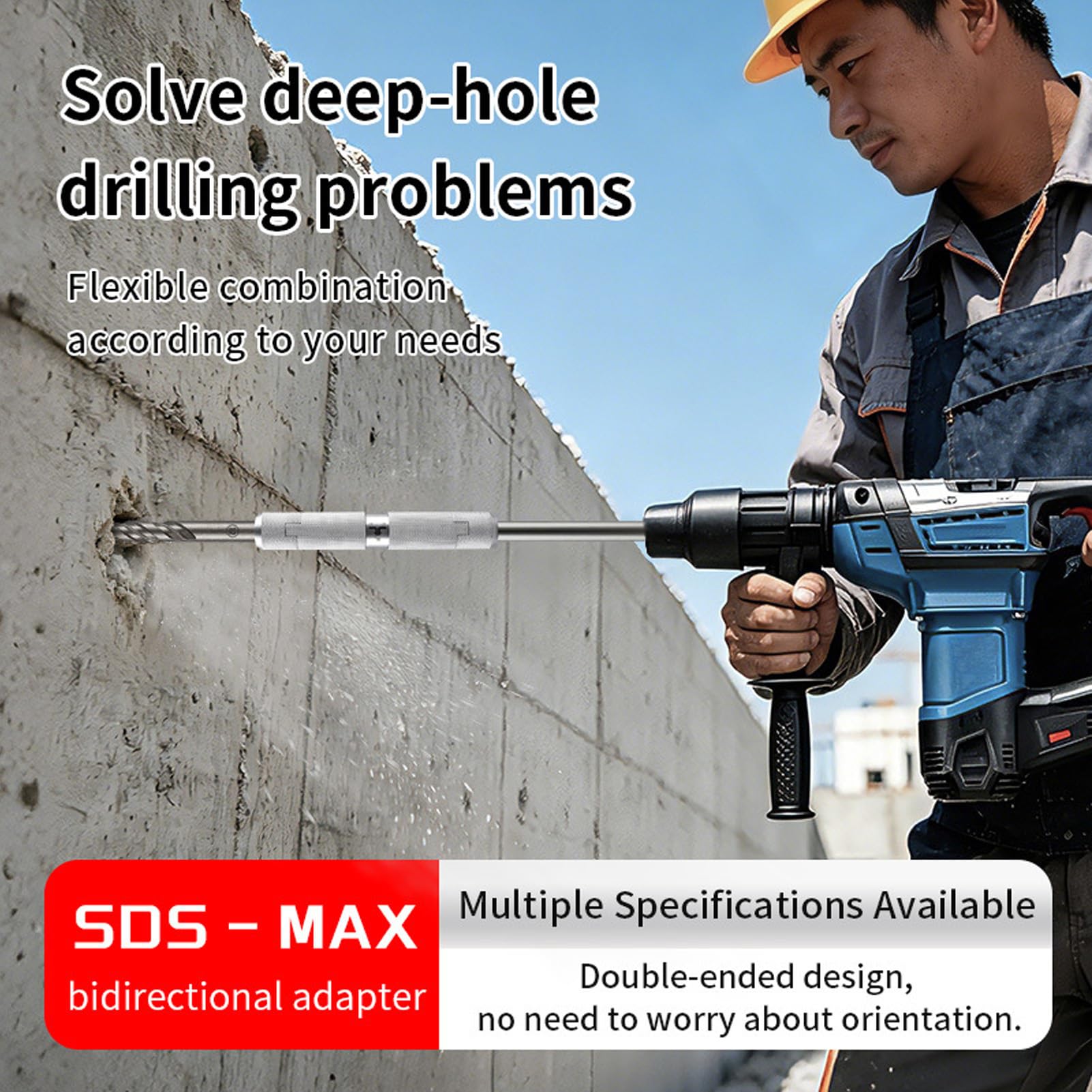 Naroote Adapter SDS MAX do SDS MAX z Wałem Przedłużającym 12,6 Cala, | Elektryczny Zestaw Narzędzi Przedłużających z uniwersalną, łatwą instalacją do Narzędzi Przystosowanych Młota Obrotowego