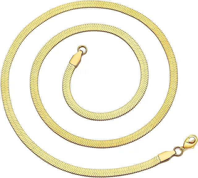 Gold Plated Herringbone Necklace - Stainless Steel Snake Chain 16-20 Inch