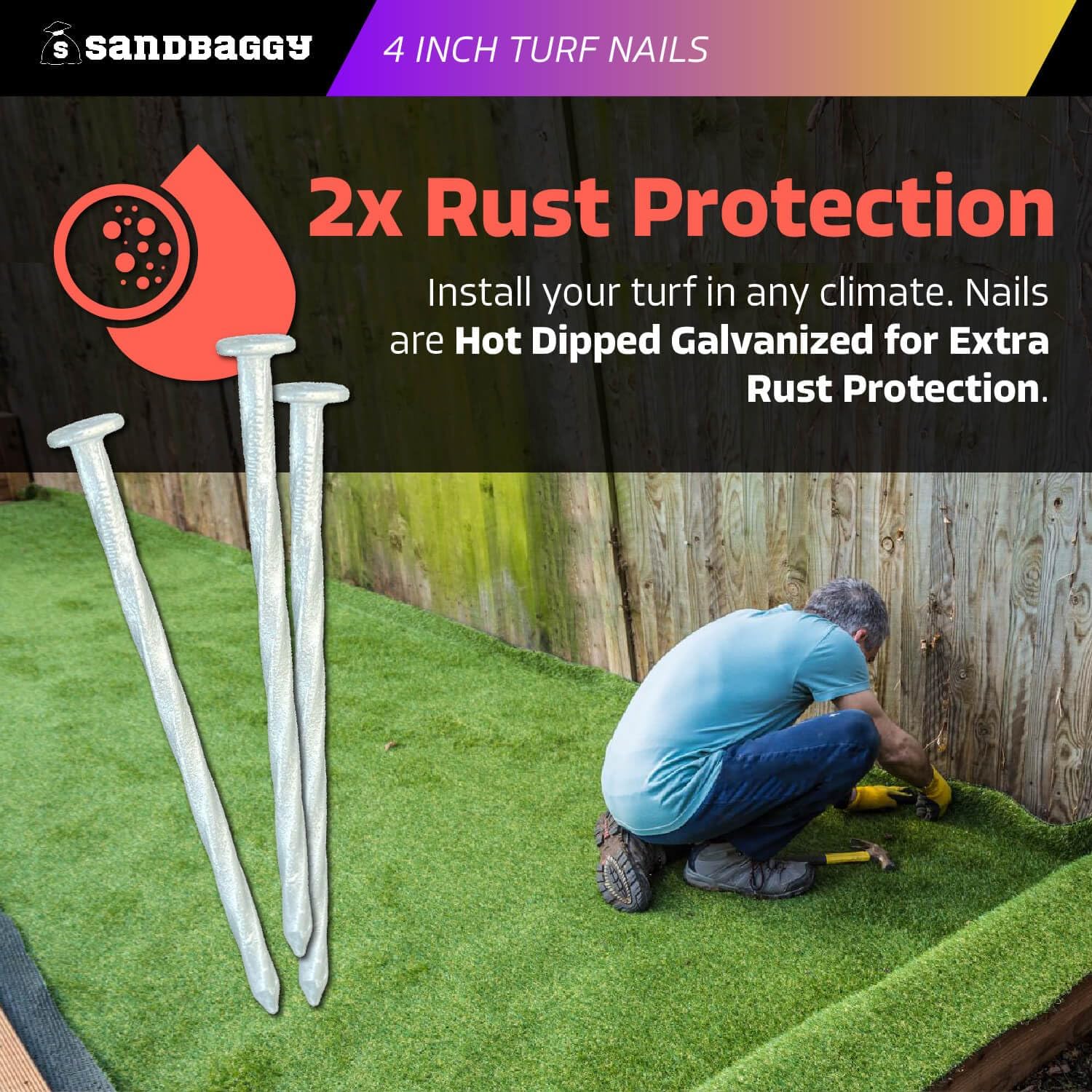 Sandbaggy 4 Inch Galvanized Artificial Turf Stakes - Spiral Landscape Nails - Ground Spikes/Pins for Synthetic Grass, Lawn, Edging, Weed Barrier Fabric, Garden (Steel, 400)