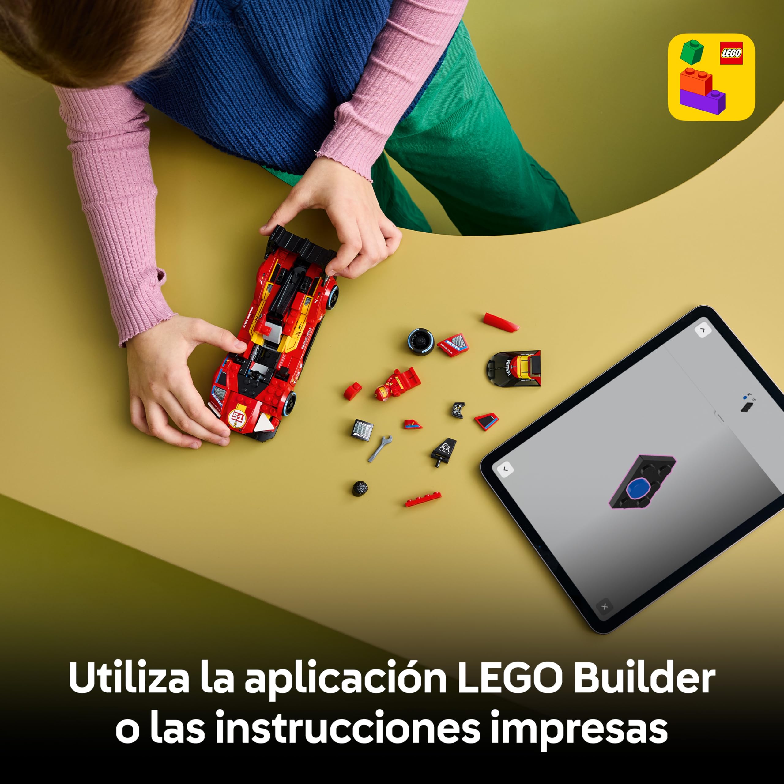 LEGO Speed Champions Ferrari 499P Coche de Carreras de Juguete - Kit de Maquetas con Minifigura de Piloto Coleccionable - Merchandising Deportivo - Regalo para Niños de 9+ Años y Fans - 77261