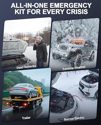 Miniatura 6 de Arrancador de coche de 4000 A con compresor de aire, cargador de batería portátil Jumpstart de 12 V, paquete de energía con inflador de neumáticos