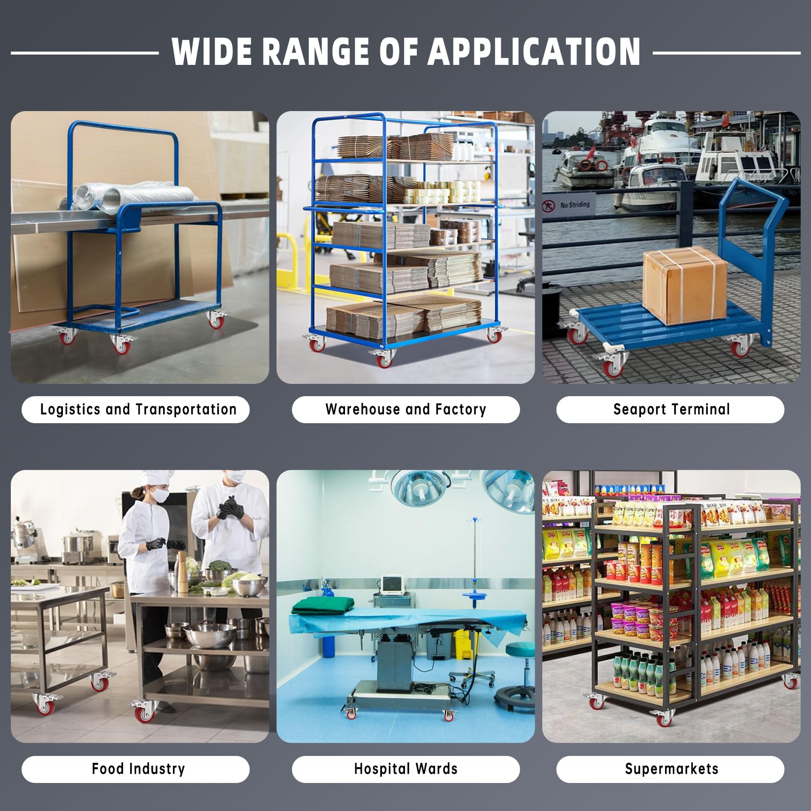 W B D WEIBIDA 75mm Ruote per Carrelli Carichi Pesanti in Acciaio Inox Capacità 540KG, 304 Anti-corrosione Industriale Ruote Giratorie con Freno, Rottelle Antiruggine per Mobili, Officine e Laboratori